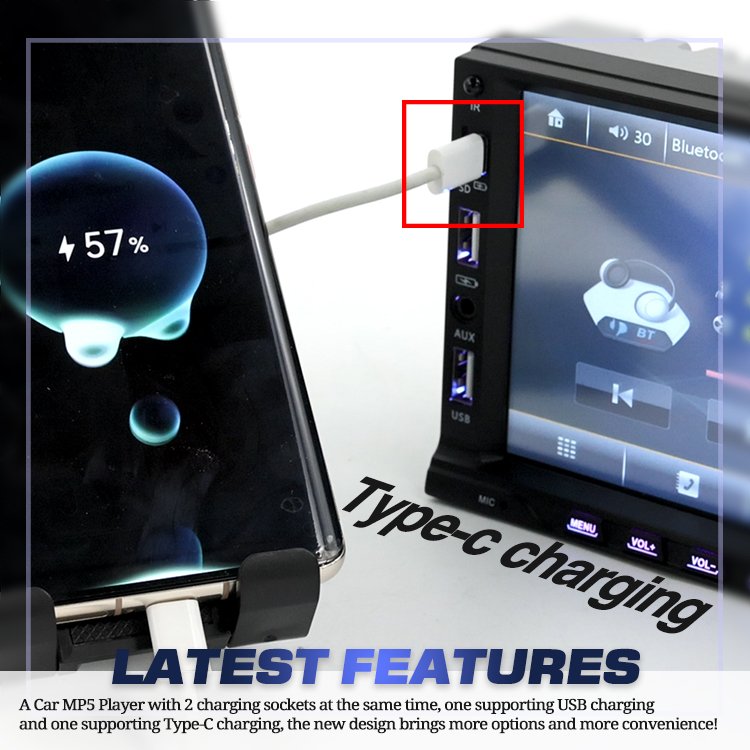 Trend type-c 2din 7" hd car stereo radio mp5 player car radio hands free cd player car radio player