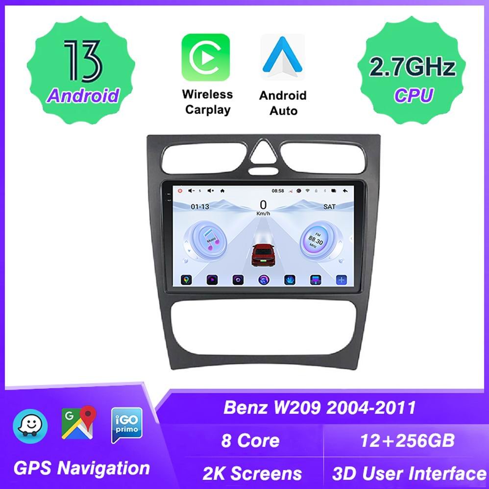 New Head Unit Auto Radio 2 din Android Car Radio for Benz CLK W209 2004-2011 dvd 2K Screen Multimedia Stereo 12+256GB Car Player