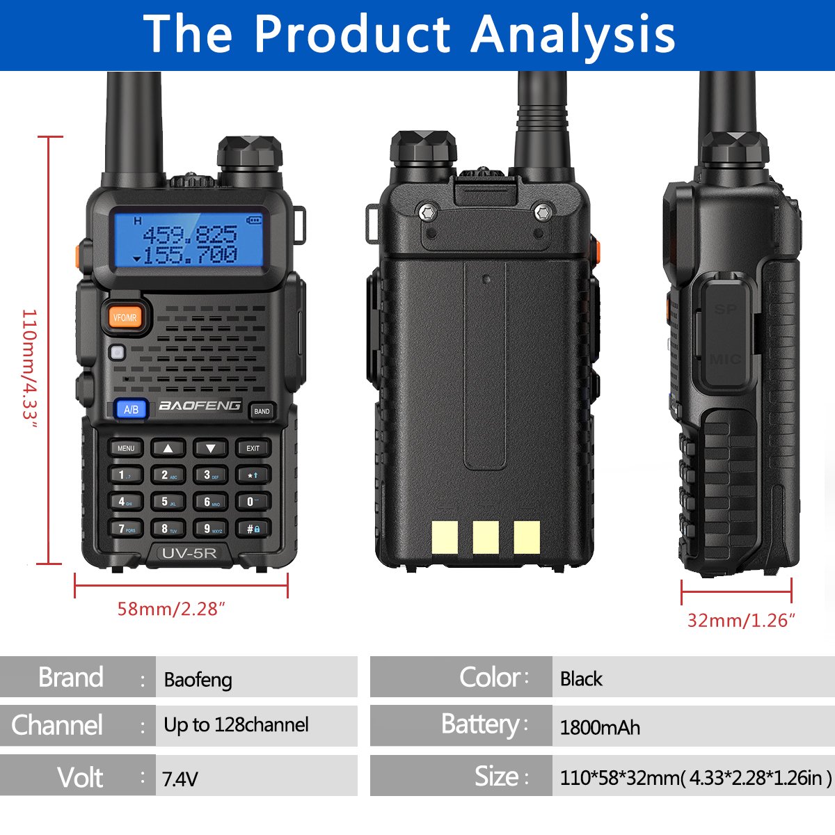 Baofeng UV-5R Walkie Talkie 5W Portable Ham CB Radio Dual Band VHF/UHF FM Transceiver Two Way Radio Hunting UV-82 UV-9R Plus