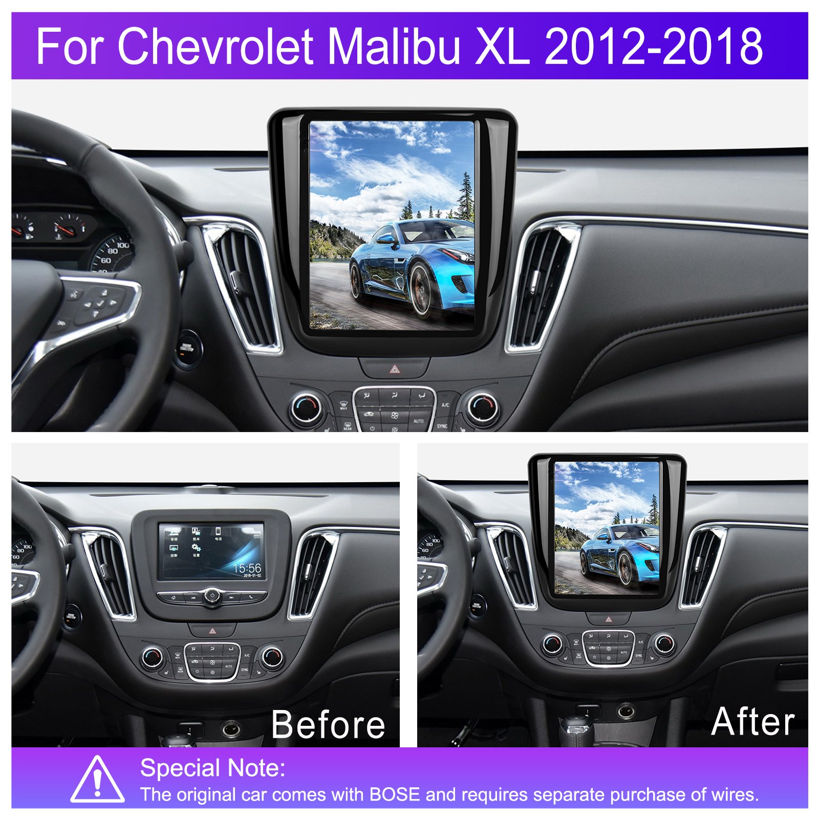 Podofo Android Car Radio 9.7Inch Car Stereo Frame For Chevrolet Malibu XL 2012-2018 Carplay Android Auto GPS WiFi FM RDS BT
