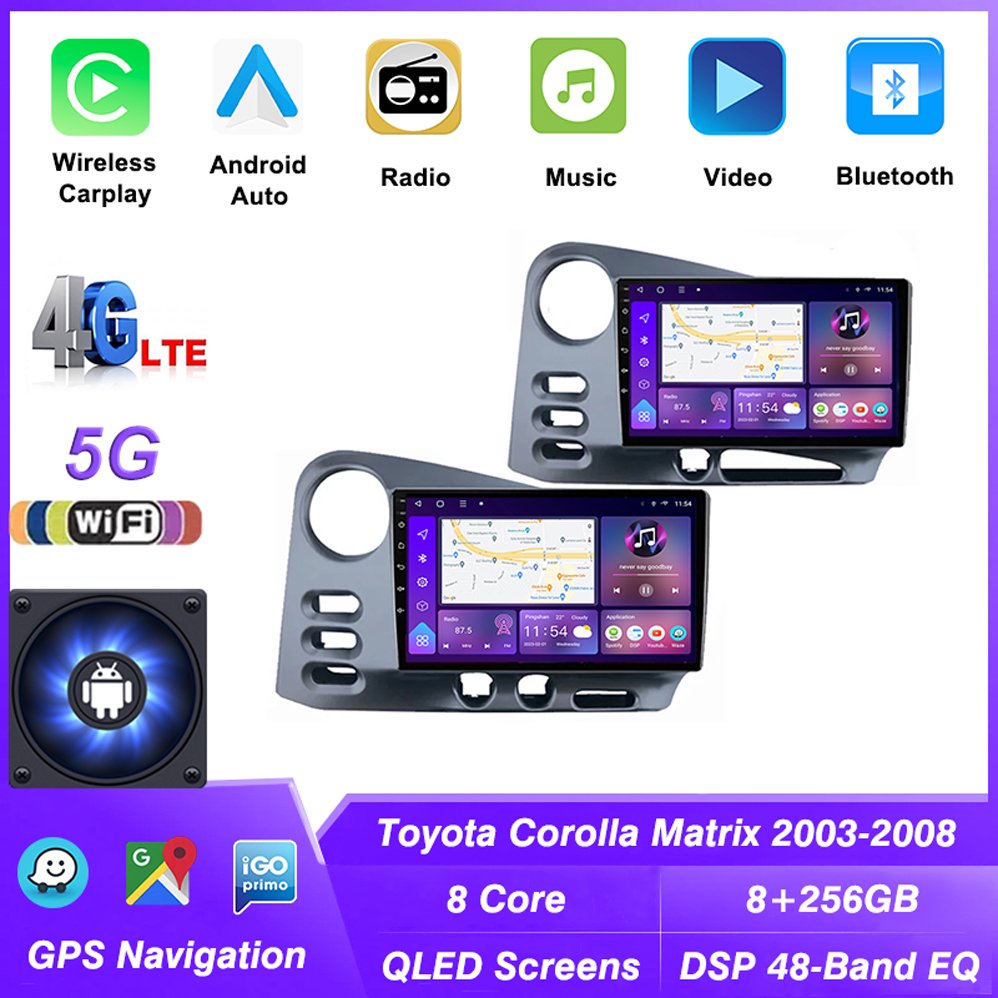 Android 13 Car Radio Carplay For Toyota Corolla Matrix 2003-2008 Stereo Car GPS Navigation Multimedia Head Unit Video Player