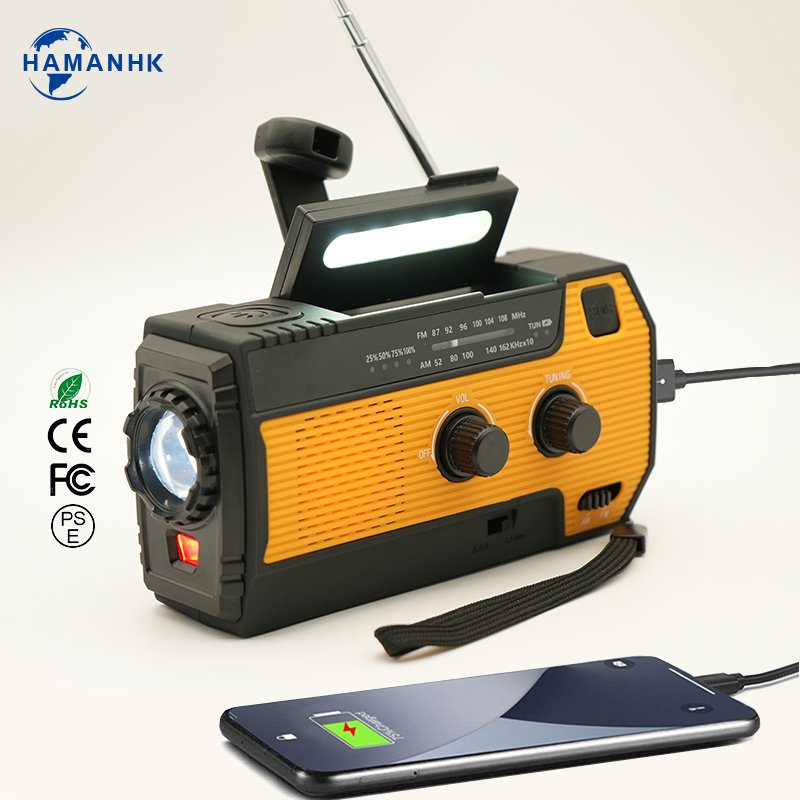 High Quality Outdoor 4000mah Portable Emergency Radio Flashlight Hand Crank Solar Charge Weather Radio