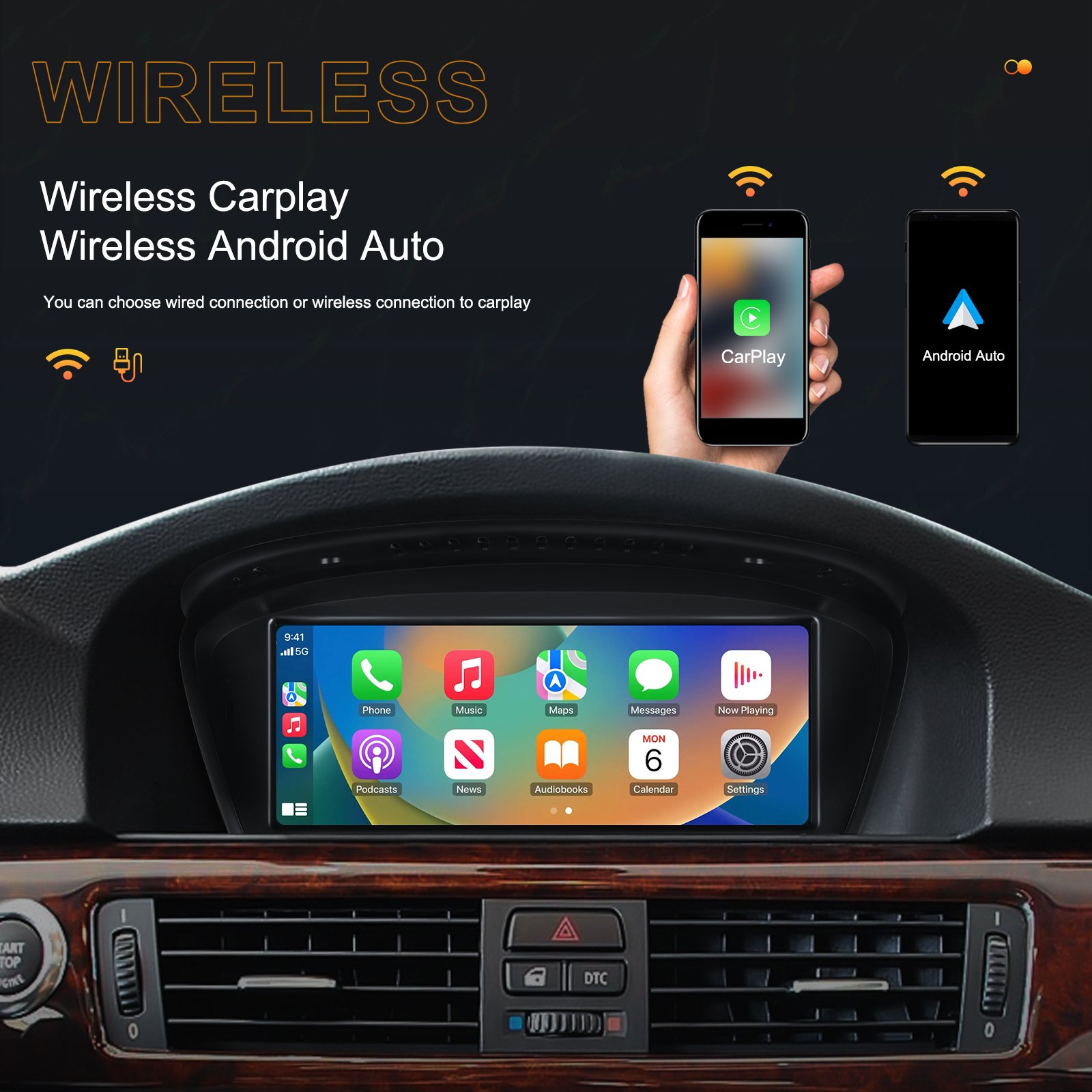 Podofo Android Car Radio 4+64GB Car Stereo Carplay Android Auto Dual Systems BT 4G WiFi GPS For BMW 3/5 Series E60 2005-2010