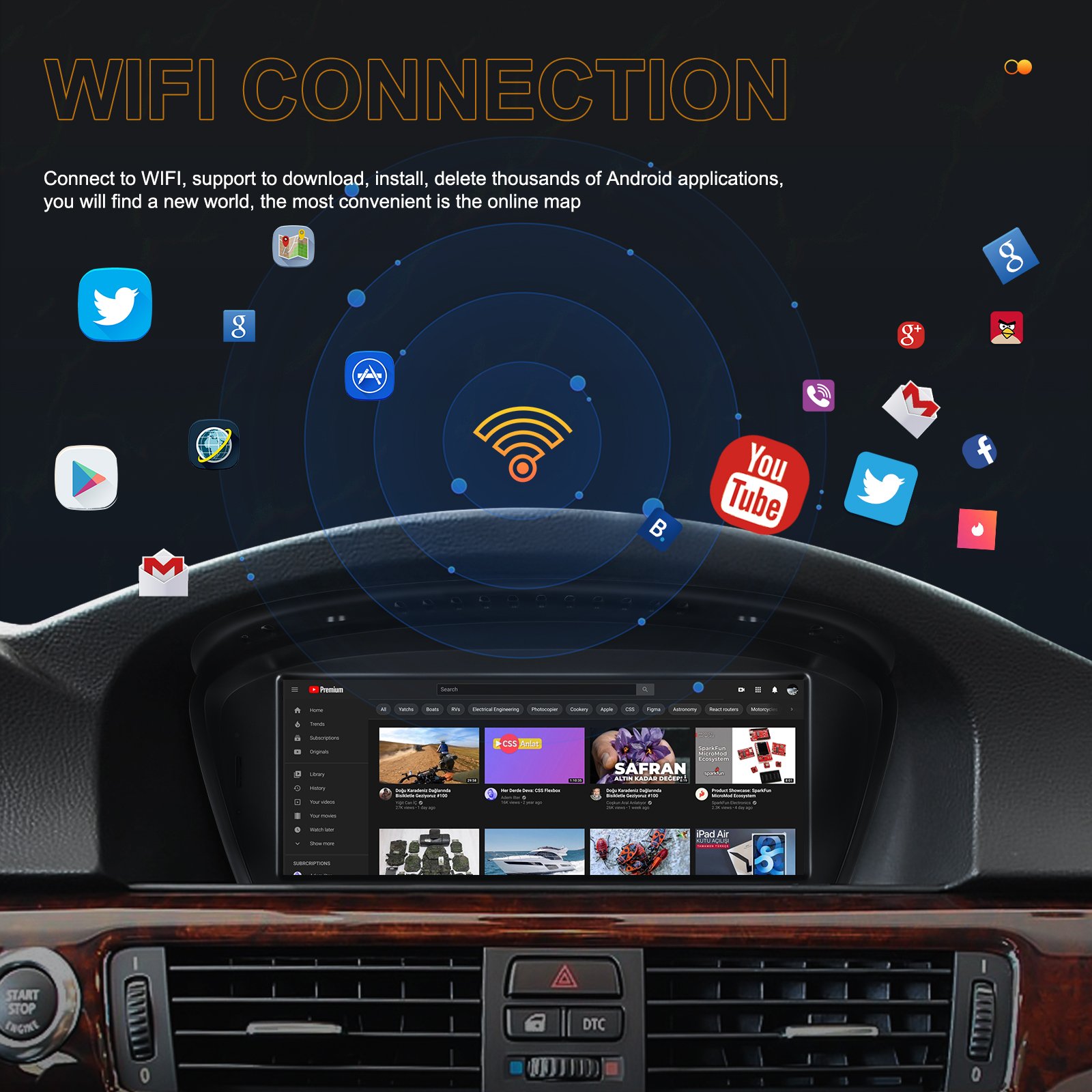 Podofo Android Car Radio 4+64GB Car Stereo Carplay Android Auto Dual Systems BT 4G WiFi GPS For BMW 3/5 Series E60 2005-2010