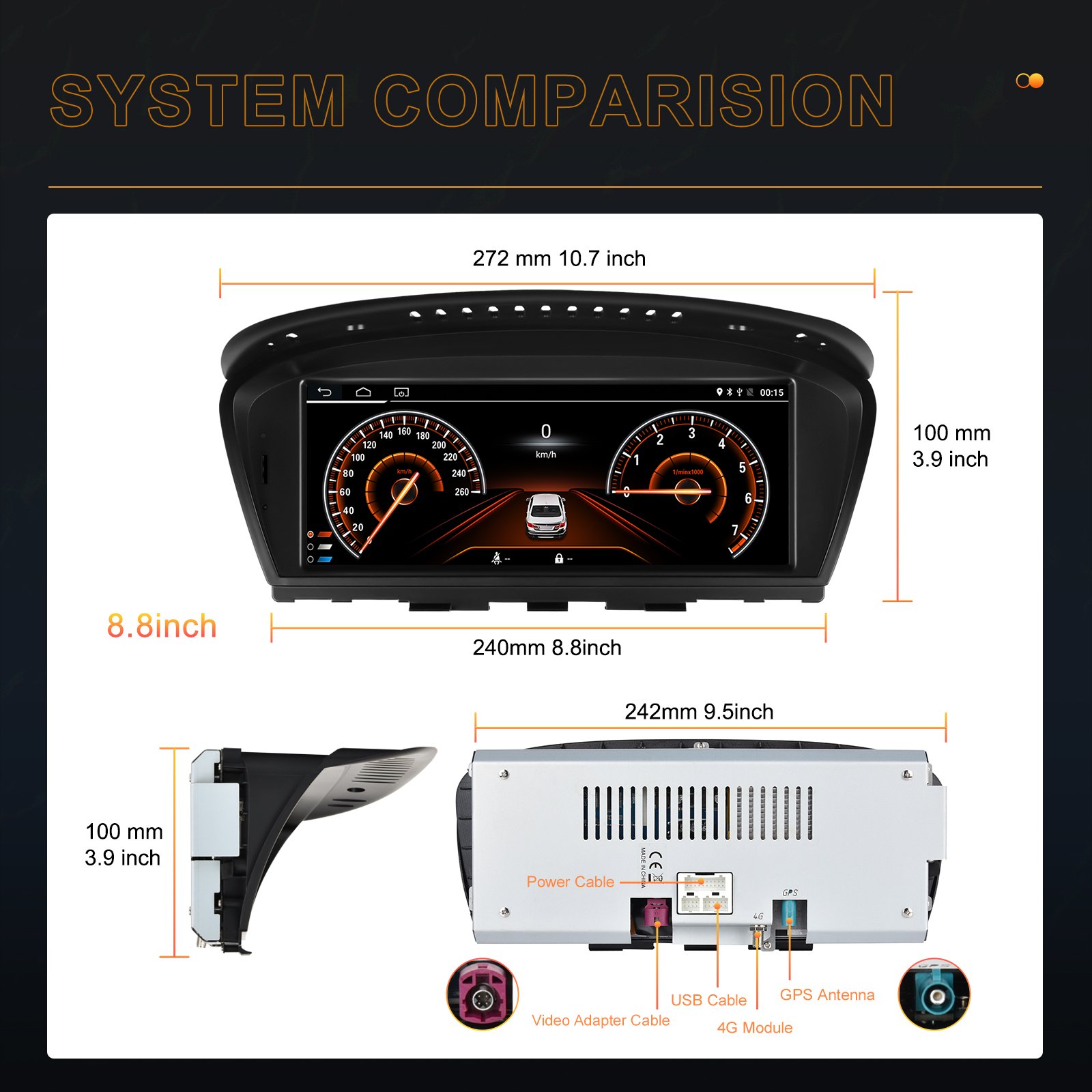 Podofo Android Car Radio 4+64GB Car Stereo Carplay Android Auto Dual Systems BT 4G WiFi GPS For BMW 3/5 Series E60 2005-2010
