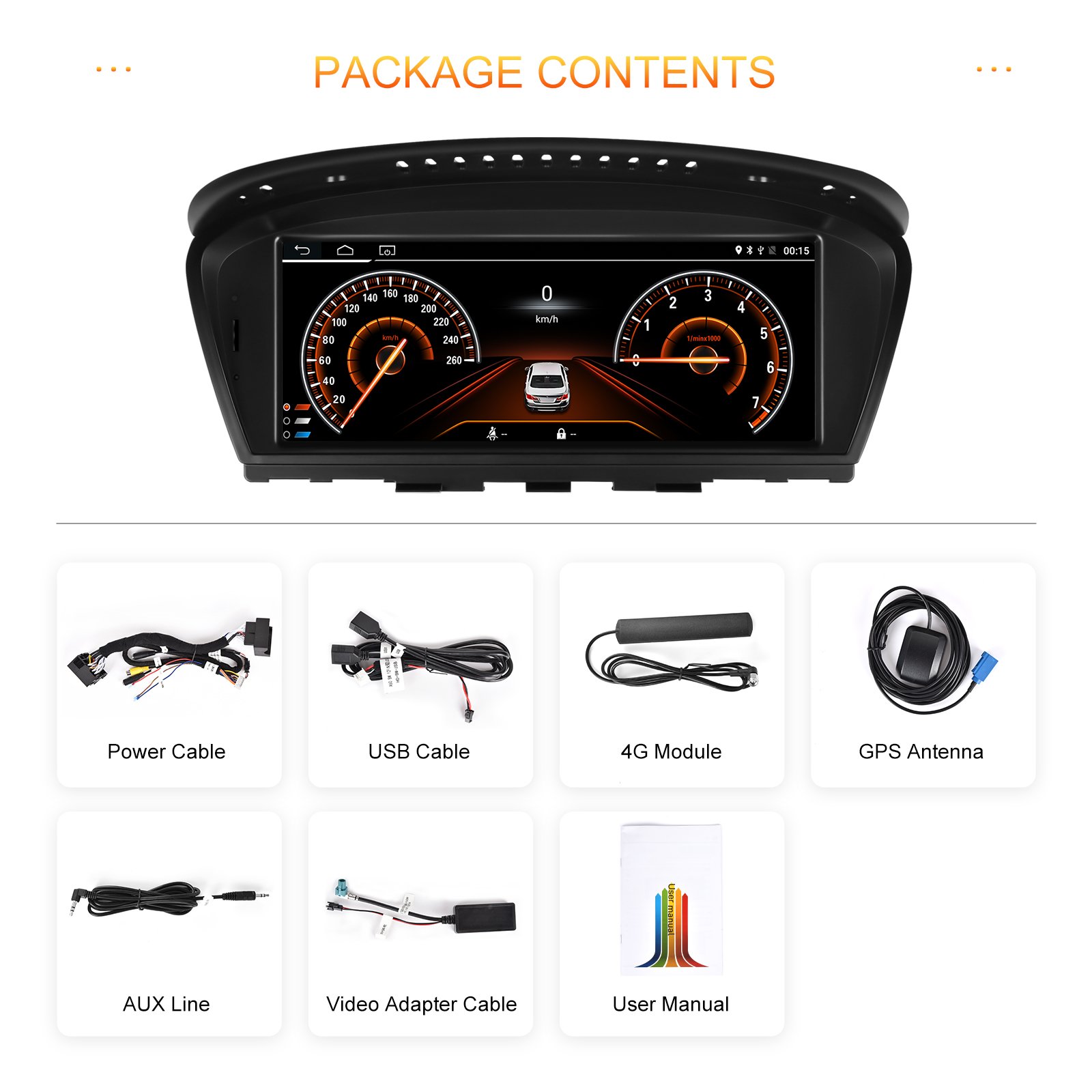 Podofo Android Car Radio 4+64GB Car Stereo Carplay Android Auto Dual Systems BT 4G WiFi GPS For BMW 3/5 Series E60 2005-2010