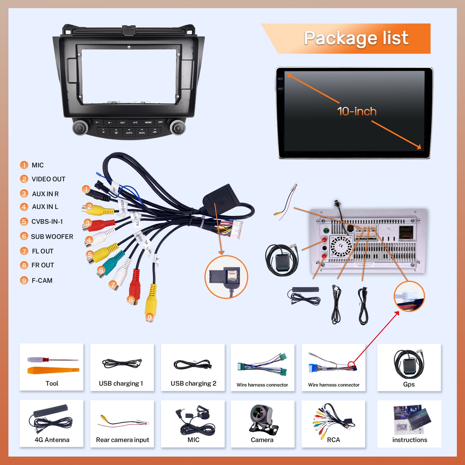 8 Core ARM 4+64g Android/IOS Car Video/Stereo/DVD/Radio/Screen Player For Honda Accord 2003-2007