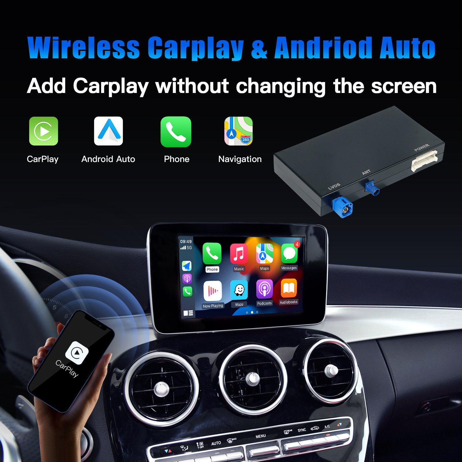 Wireless Apple CarPlay Android Auto multimedia screen radio For Mercedes Benz NTG5.0/5.1 W204 W205 W166 W212 W210 W203 class b