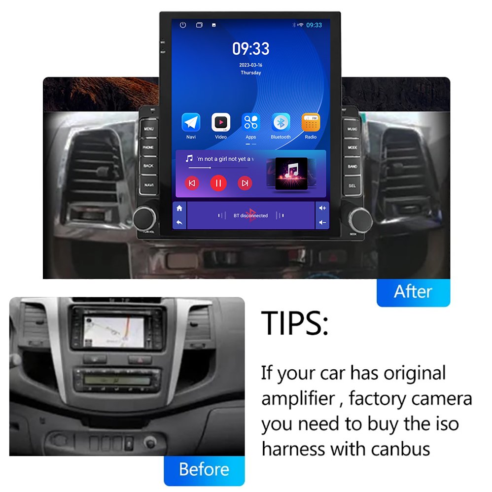 9.7'' Inch Android Car Radio for Toyota Fortuner Hilux 2007-2015 GPS Tesla Vertical Screen Navigation Multimedia Auto Carplay