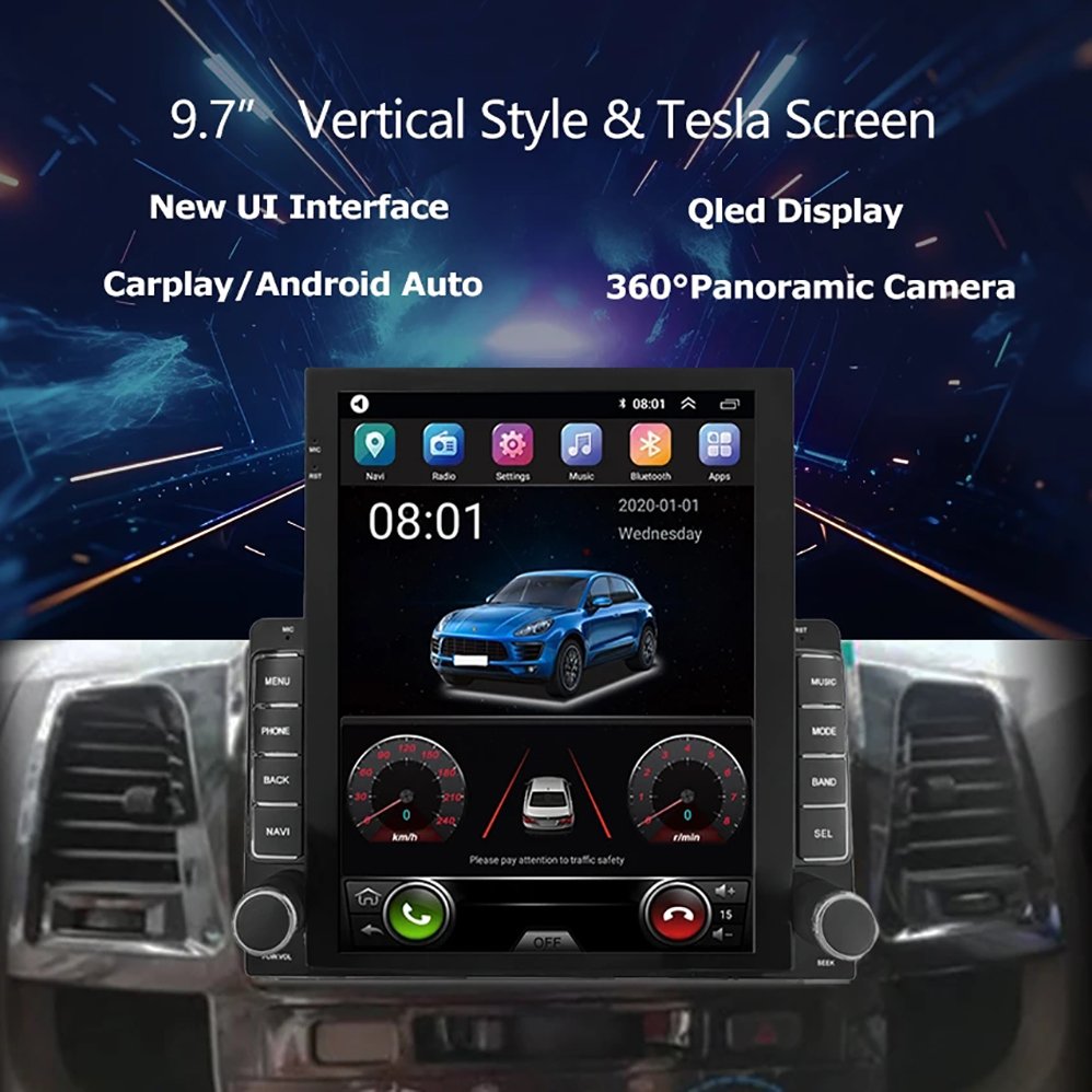 9.7'' Inch Android Car Radio for Toyota Fortuner Hilux 2007-2015 GPS Tesla Vertical Screen Navigation Multimedia Auto Carplay