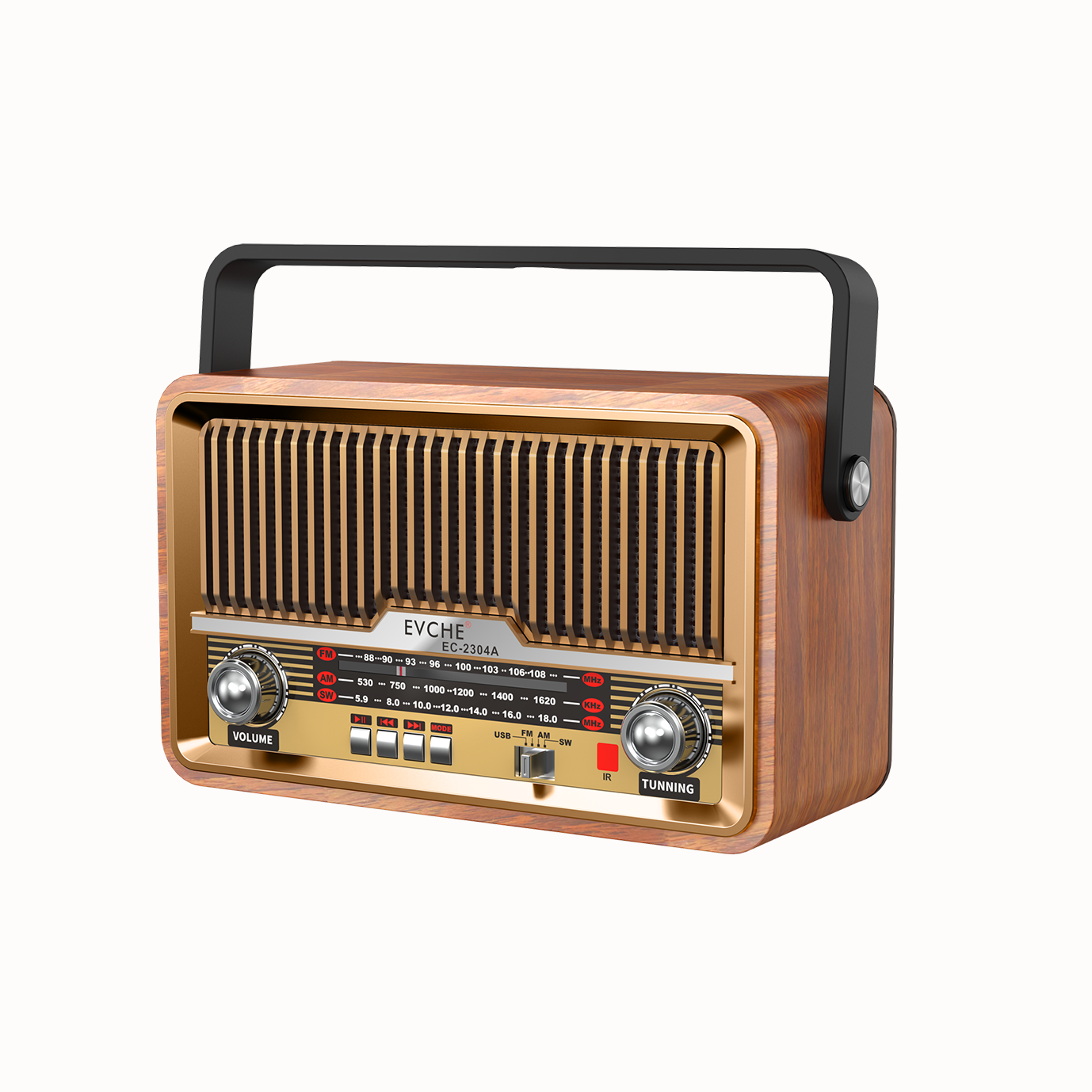 2024 OEM Factory Sale Retro Portable radio FM AM SW multiband radio Rechargeable AC DC BT USB TF AUX Handheld remote Speaker