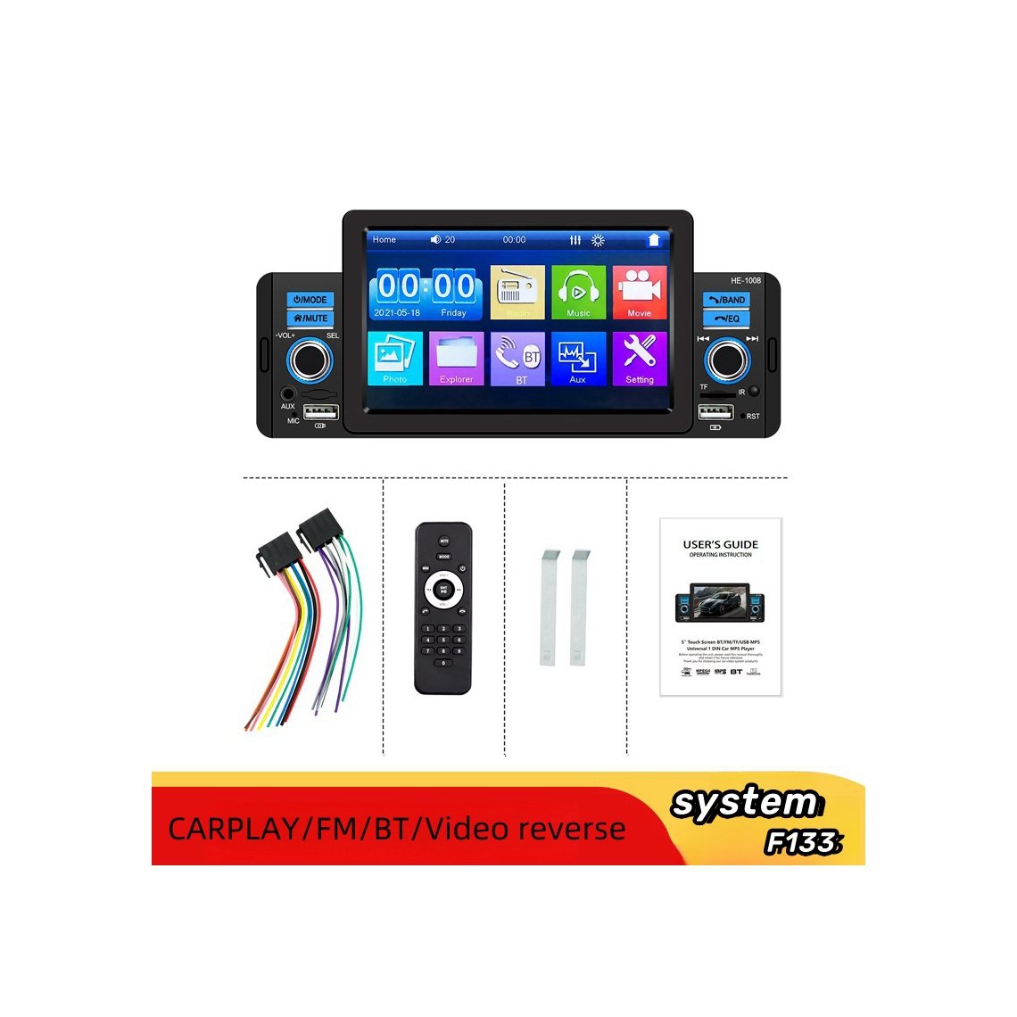 New Style Lower Price Collapsible Car Touchscreen Stereo Player 5 Inch 1Din Mp5 Player