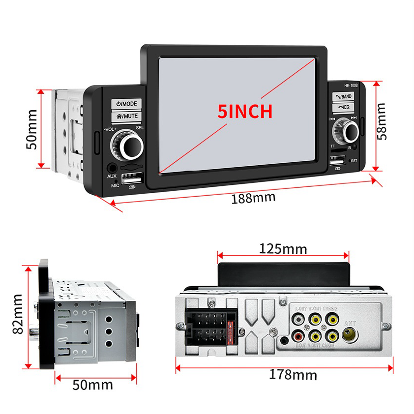 New Style Lower Price Collapsible Car Touchscreen Stereo Player 5 Inch 1Din Mp5 Player