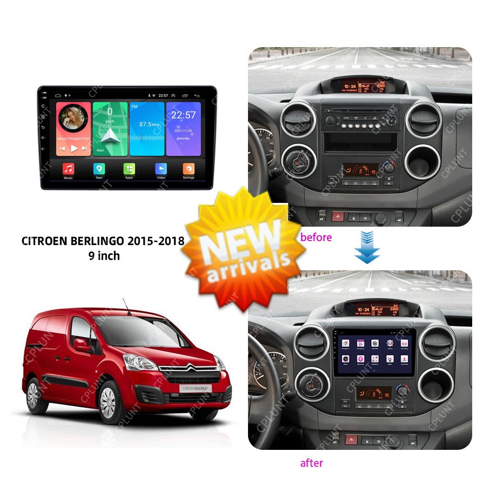 Car DVD Player Frame FOR CITROEN BERLINGO PEUGEOT PARTNER 2015-2018 MATTER BLACK 9inch Touch screen Android radio Farme stereo