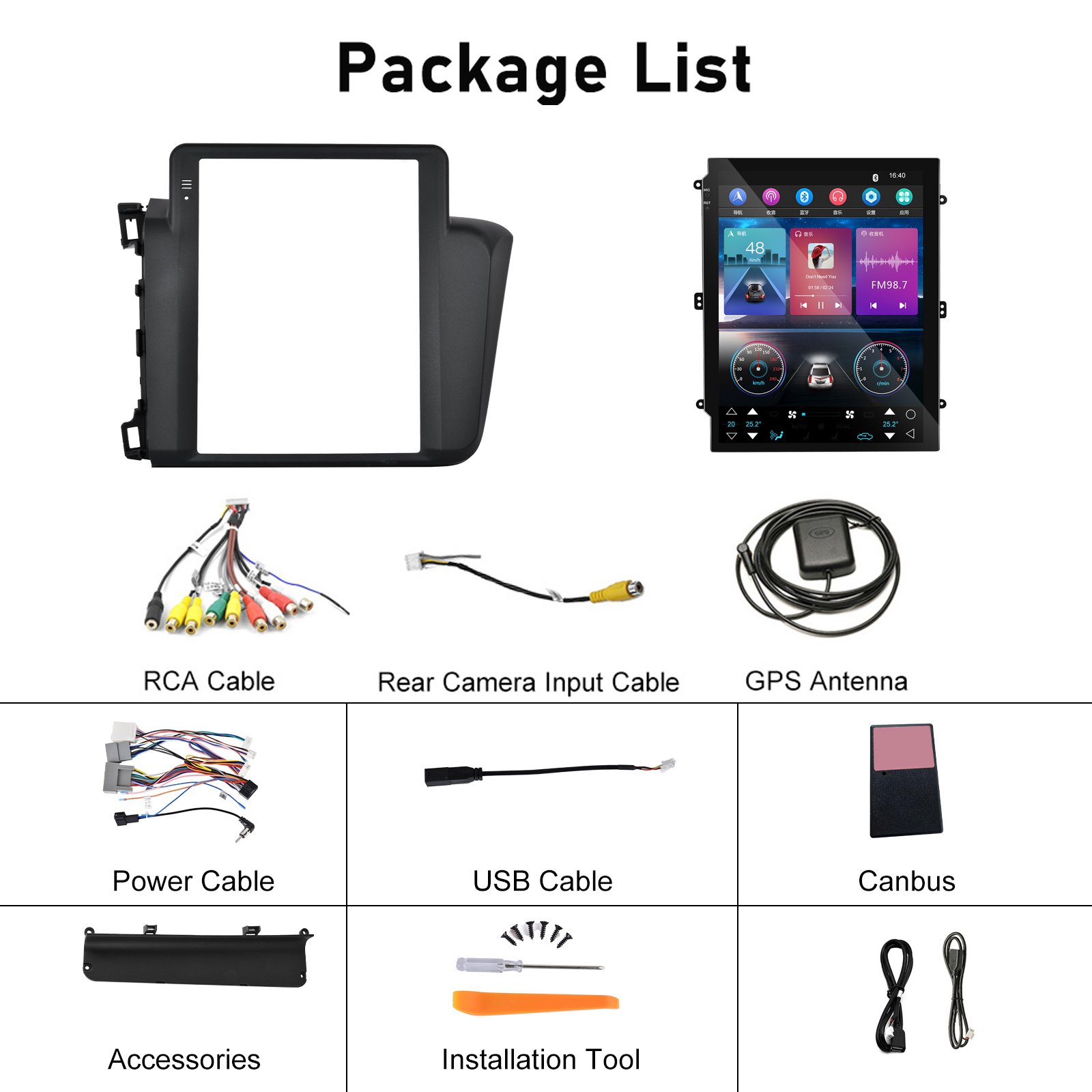 Podofo 9.7" Android Car Stereo Car Radio For Honda Civic 2012-2015 Wireless Carplay Android Auto GPS Wifi Hifi FM RDS Wholesale