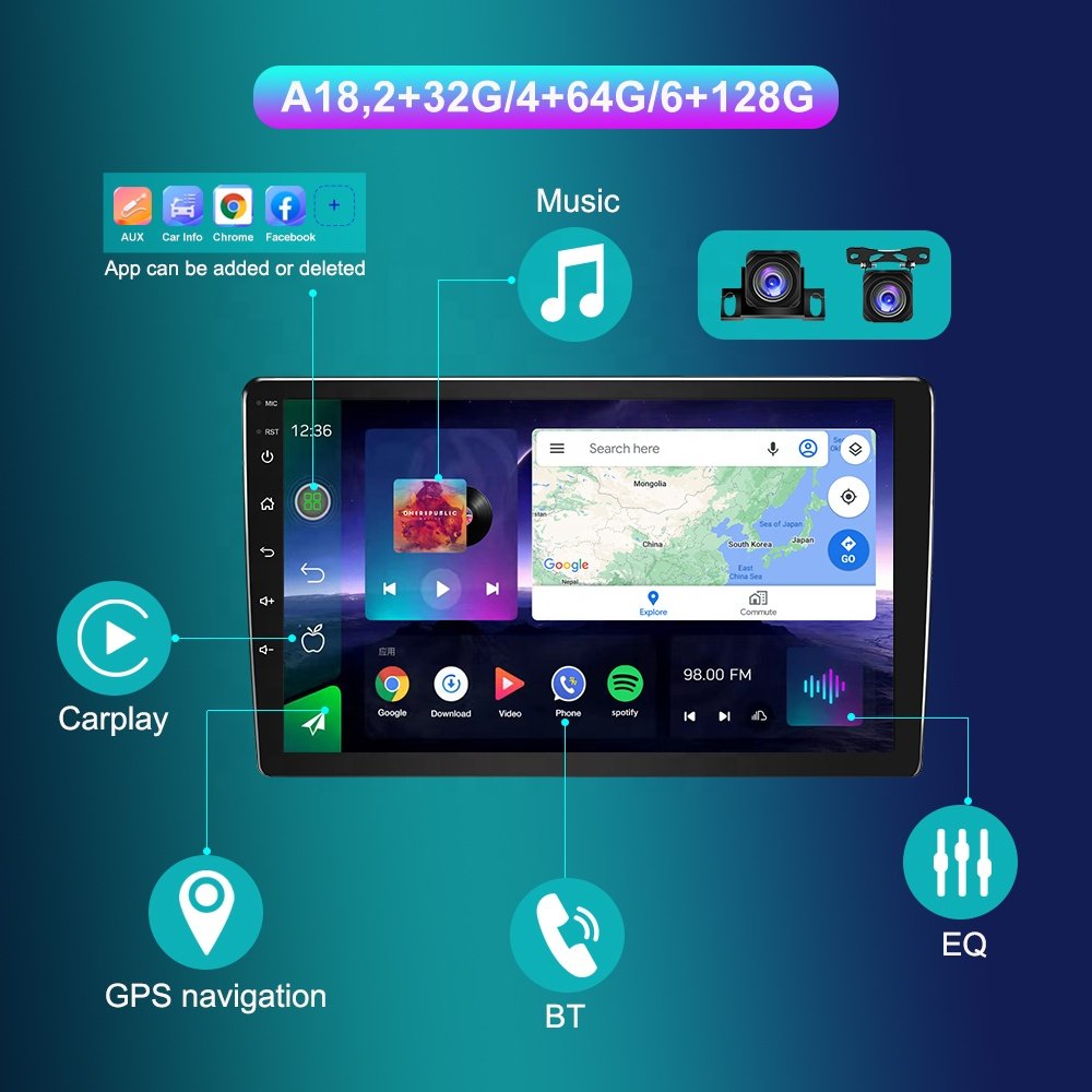 Jmance 10 inch 8 Core 4+64GB 4G Universal Android Auto Carplay BT 5.0 Wifi GPS Navigation Double Din Car Radio Accessories