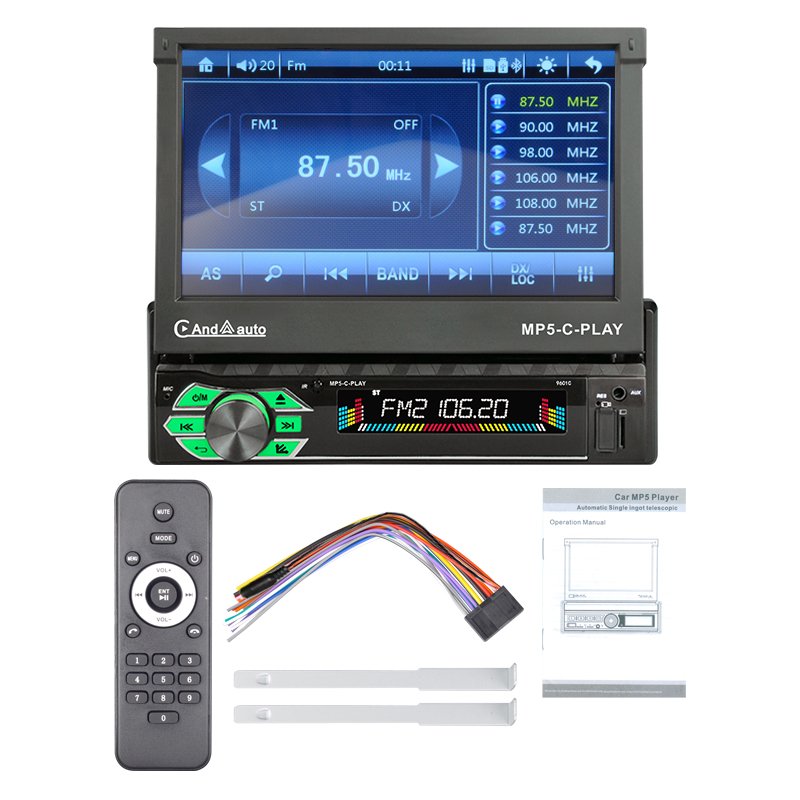 9601C 7 inches 1 Din Electric Telescopic Cable Carplay MP5 Wired Carplay Android Auto Mirrorlink FM BT AI Voice Rear View USB