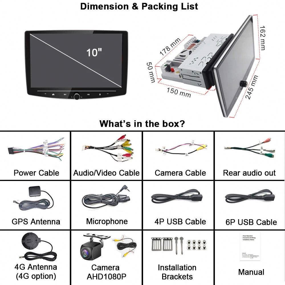10 Inch Car Multimedia Android Universal 1 Din Removable Touch Screen Radio Palyer Carplay For Toyota VW Hyundai Nissan Kia Lada