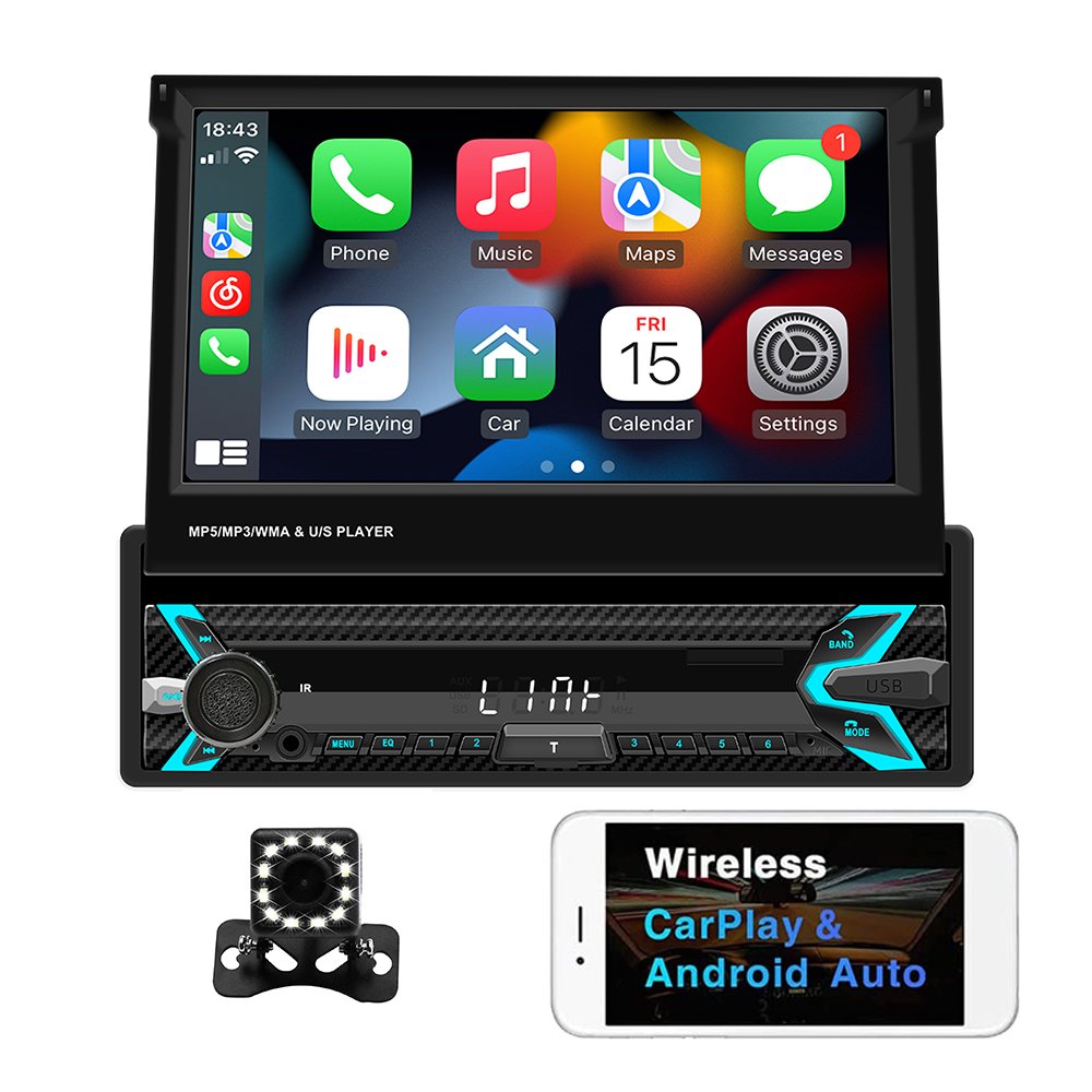 Single 1 Din Universal 7 Inch Capacitive Touch Screen Head Unit Car radio Car Mp5 Player With Carplay And Android Auto