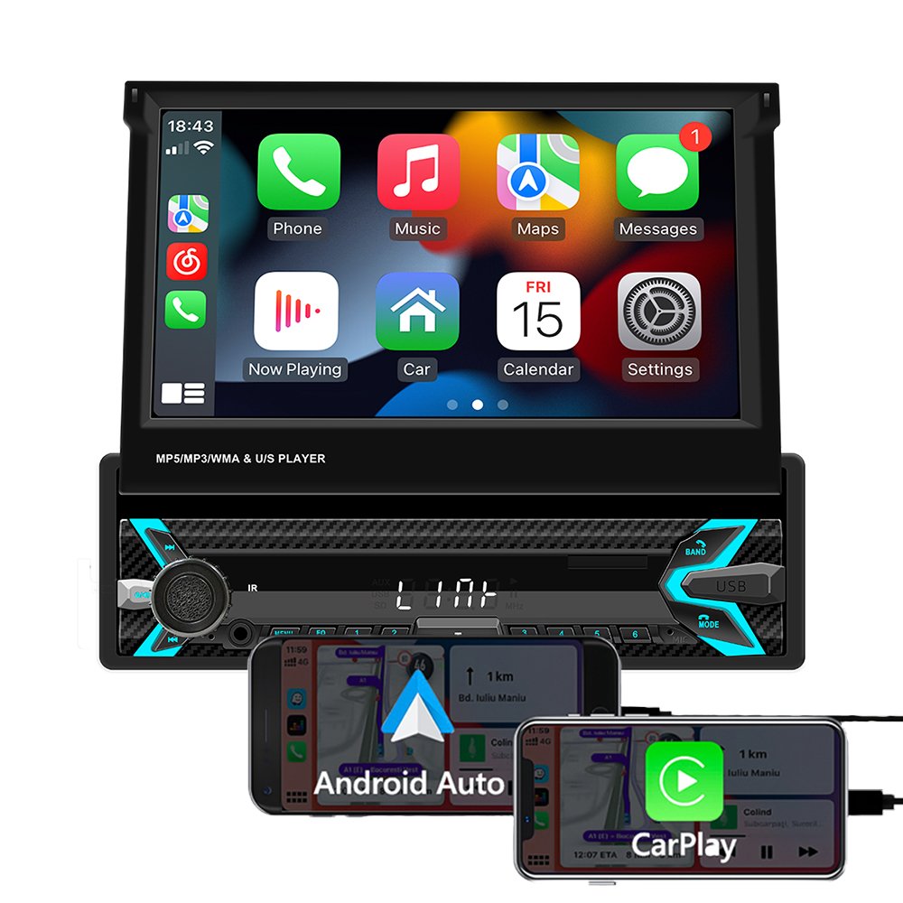 Single 1 Din Universal 7 Inch Capacitive Touch Screen Head Unit Car radio Car Mp5 Player With Carplay And Android Auto