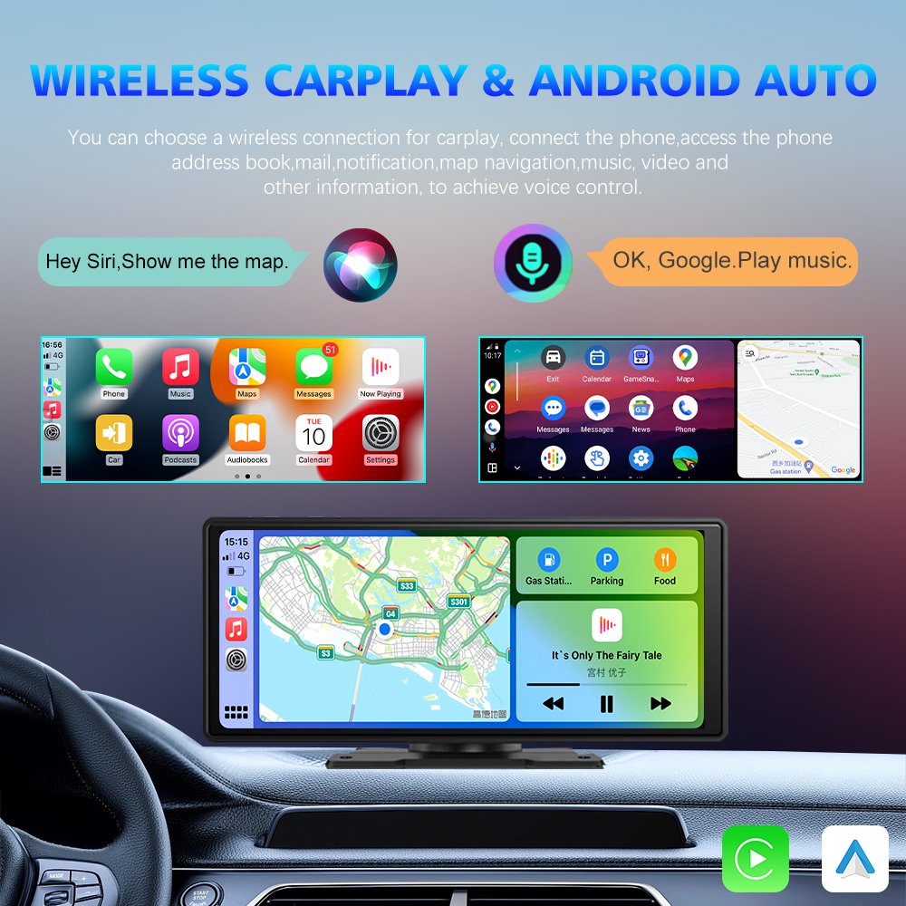 10.26 Inch Portable smart wireless Android auto navigation touch screen carplay car monitor