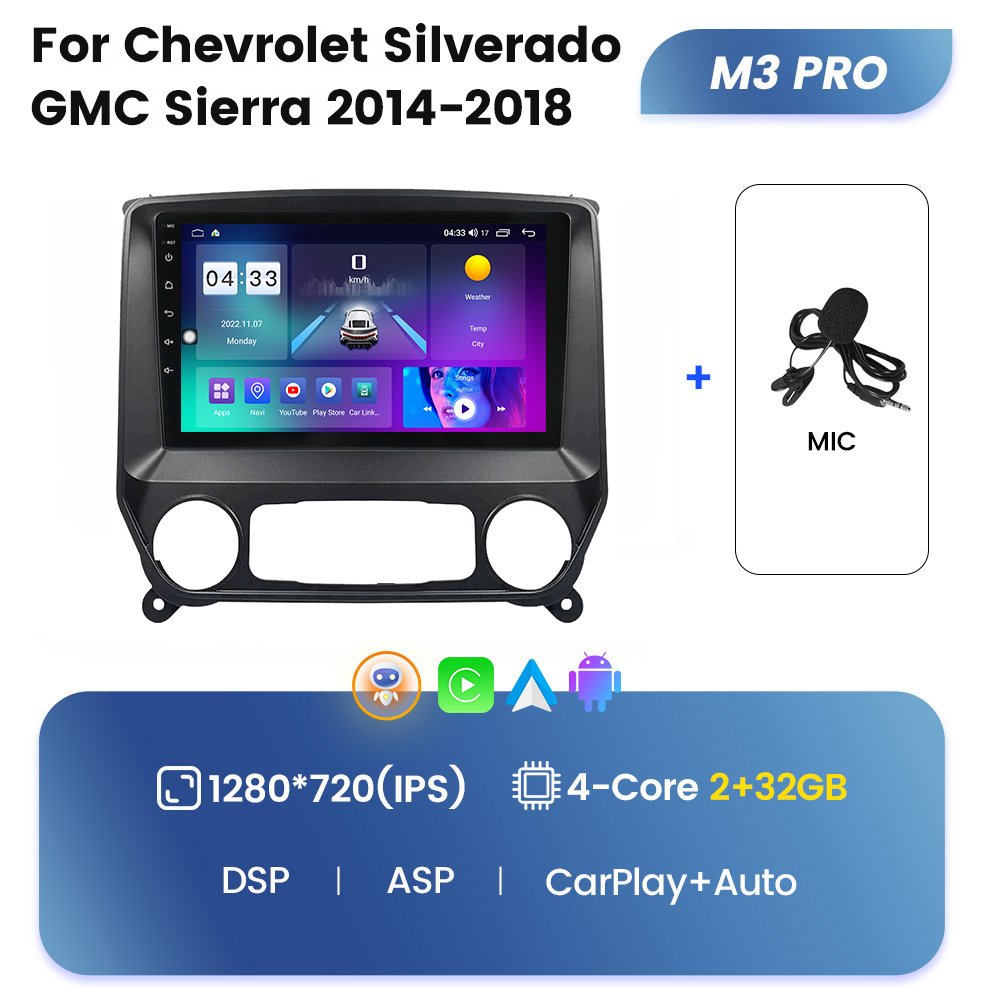 MEKEDE M6 PRO Android QLED Car multimedia audio system for Chevrolet Silverado GMC Sierra 2014 2018