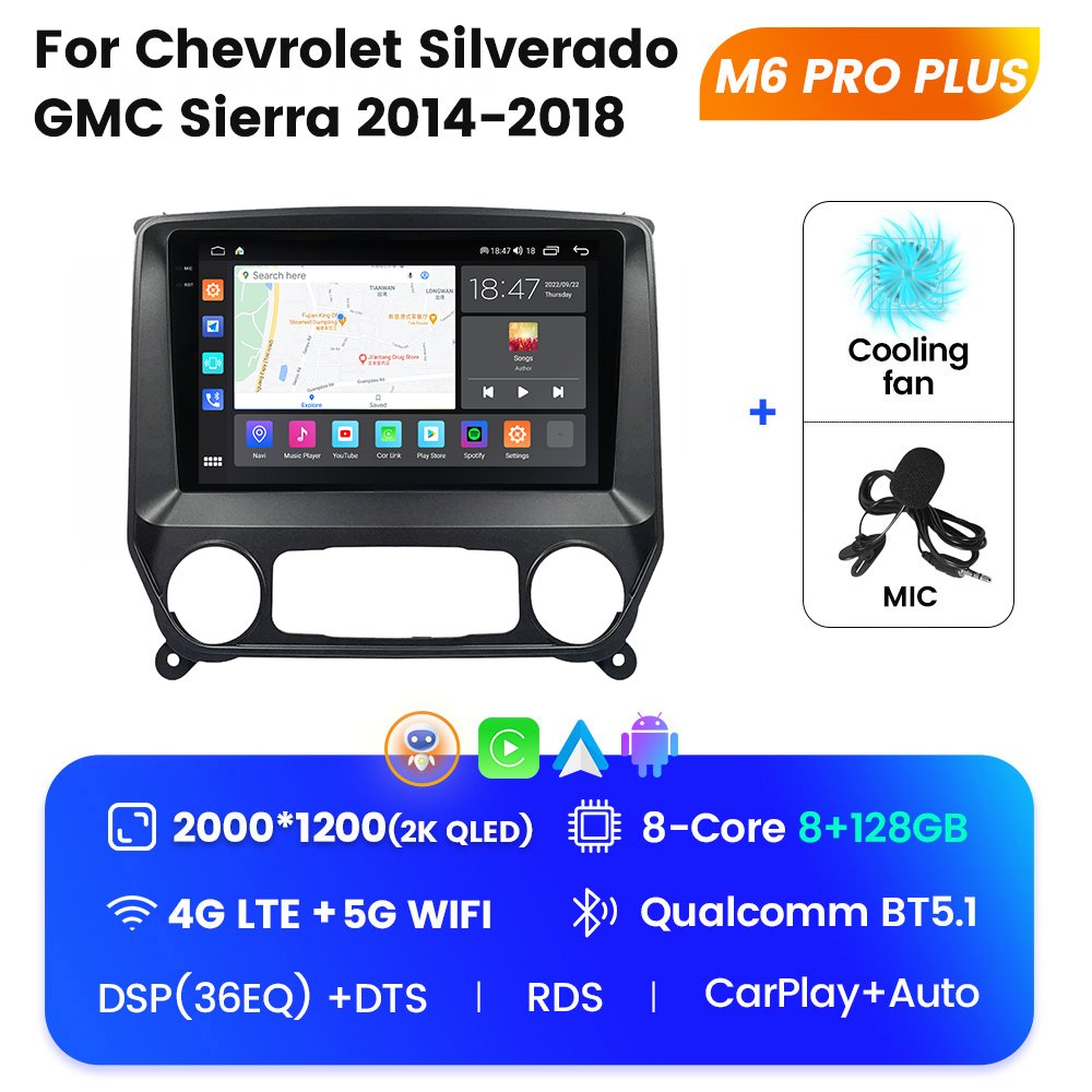 MEKEDE M6 PRO Android QLED Car multimedia audio system for Chevrolet Silverado GMC Sierra 2014 2018