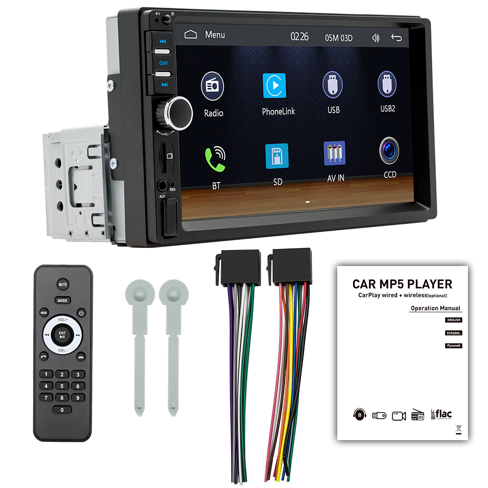 Bestree new design universal single 1 din 7 inch car radio mp5 carplay F7018C radio de coche wired carplay android auto stereo