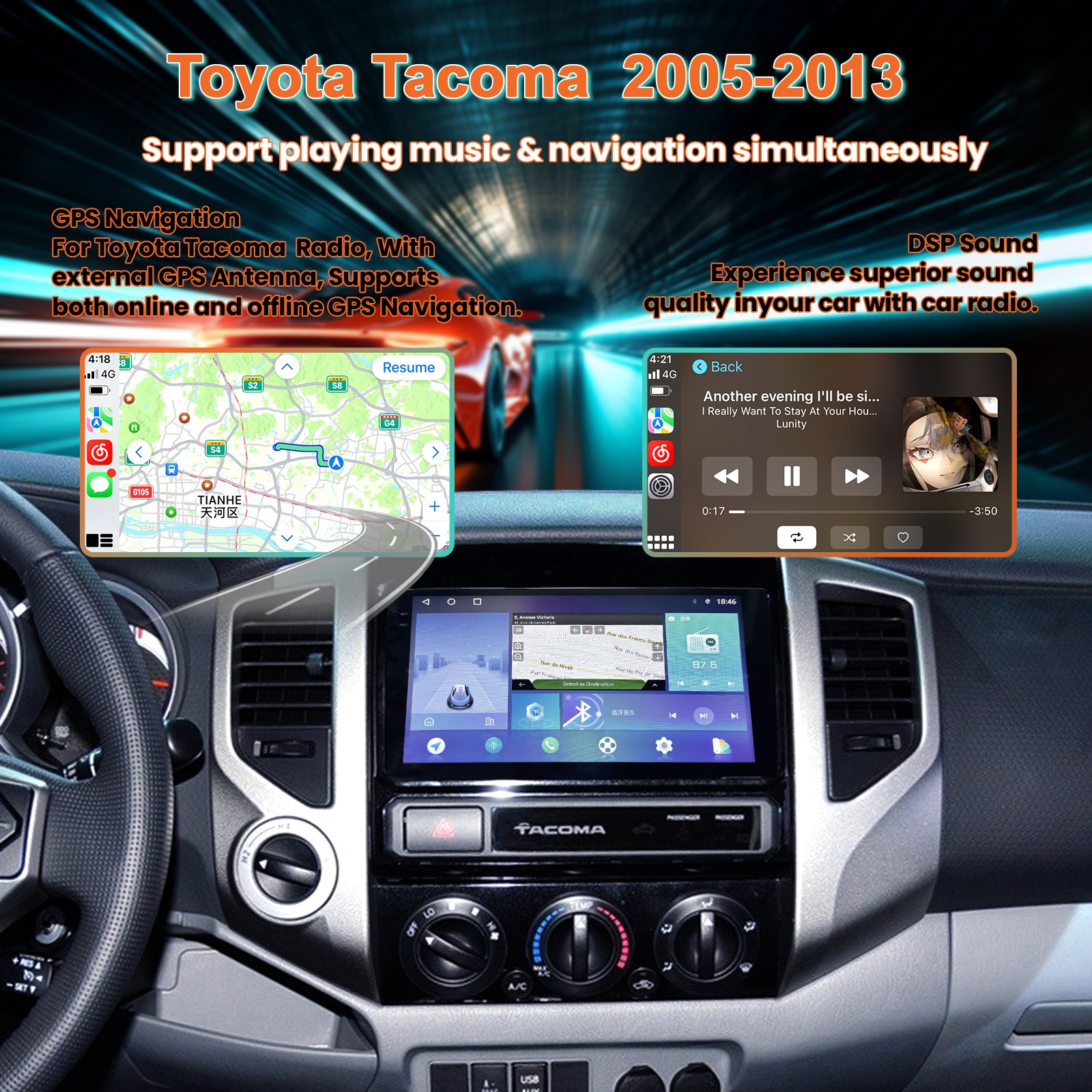 Toyota Tacoma 2005-2013 Radio 9 inch TS10 Car Radio 4+64g 8 core Android 12 GPS Navigation Car Multimedia Player Car MP3 Player