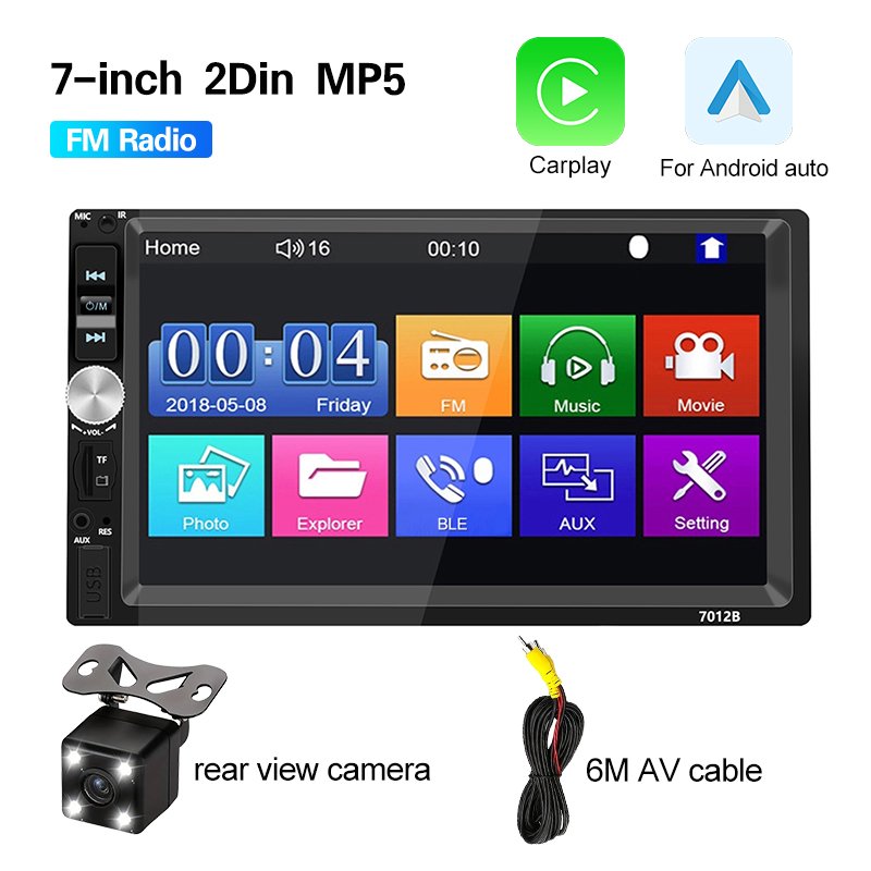 Car Radio 2 Din 7" Touch Screen Support Carplay/Android Auto Car MP5 Multimedia Player with Mirror Link