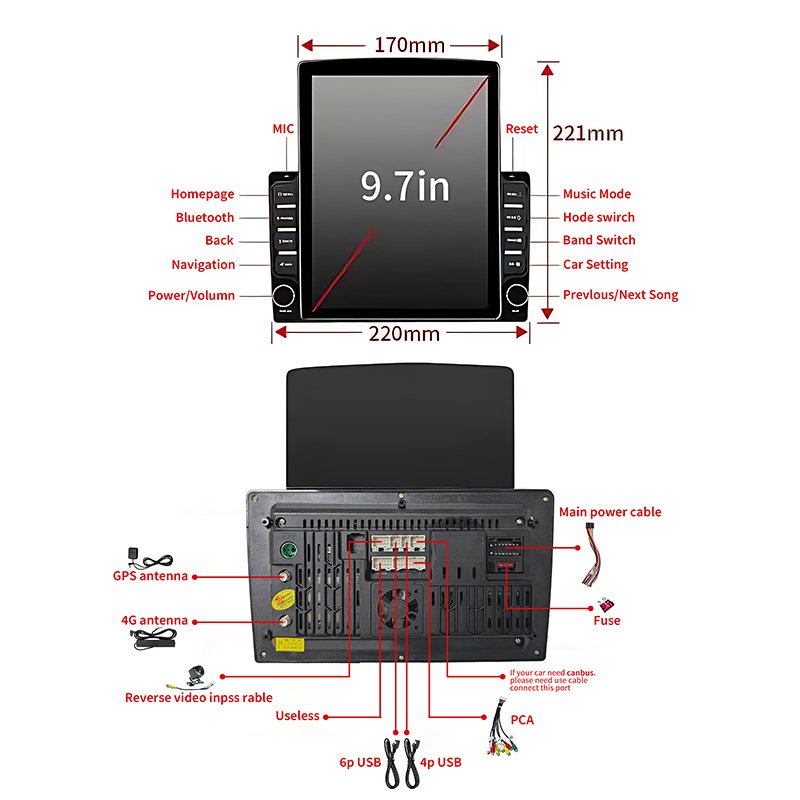 ihuella bluetooth android car motor display radio lecteur DVD de voiture 9.7 pulgada touch screen systems carplay