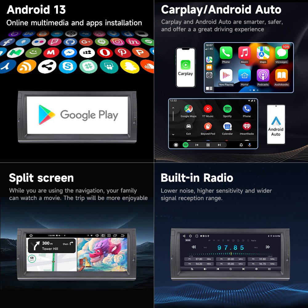 10.25 inch Car Radio DVD GPS navigation Multimedia Android 13 2+32G Carplay Android Auto 4G SIM for bmw e39
