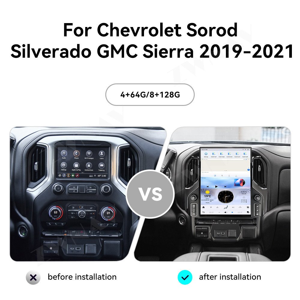 15.6 " Tesla Style Touch Vertical Screen Radio for Chevrolet Silverado 1500 GMC Sierra 2019-2023 Carplay GPS Navigation Stereo