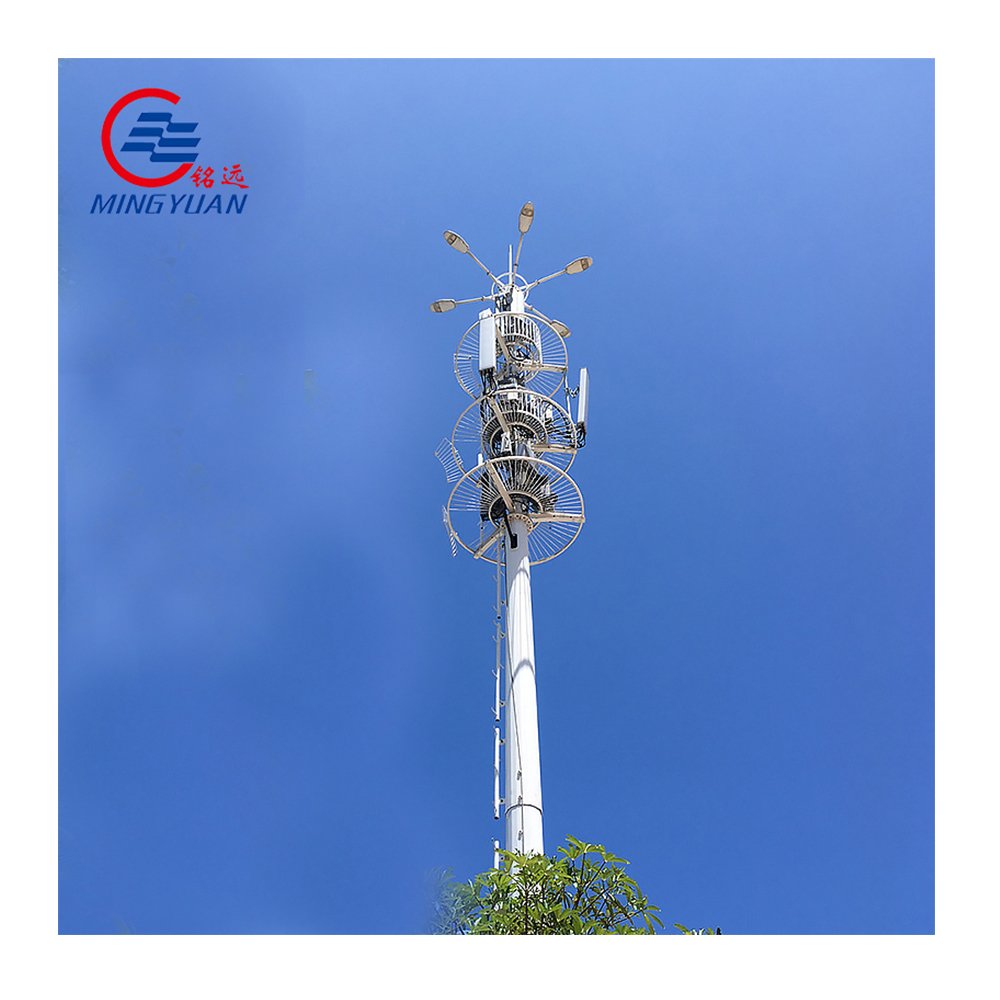 Monopole Antenna Tower For Long Range Radio Communication Solar Powered Telecommunication Tower