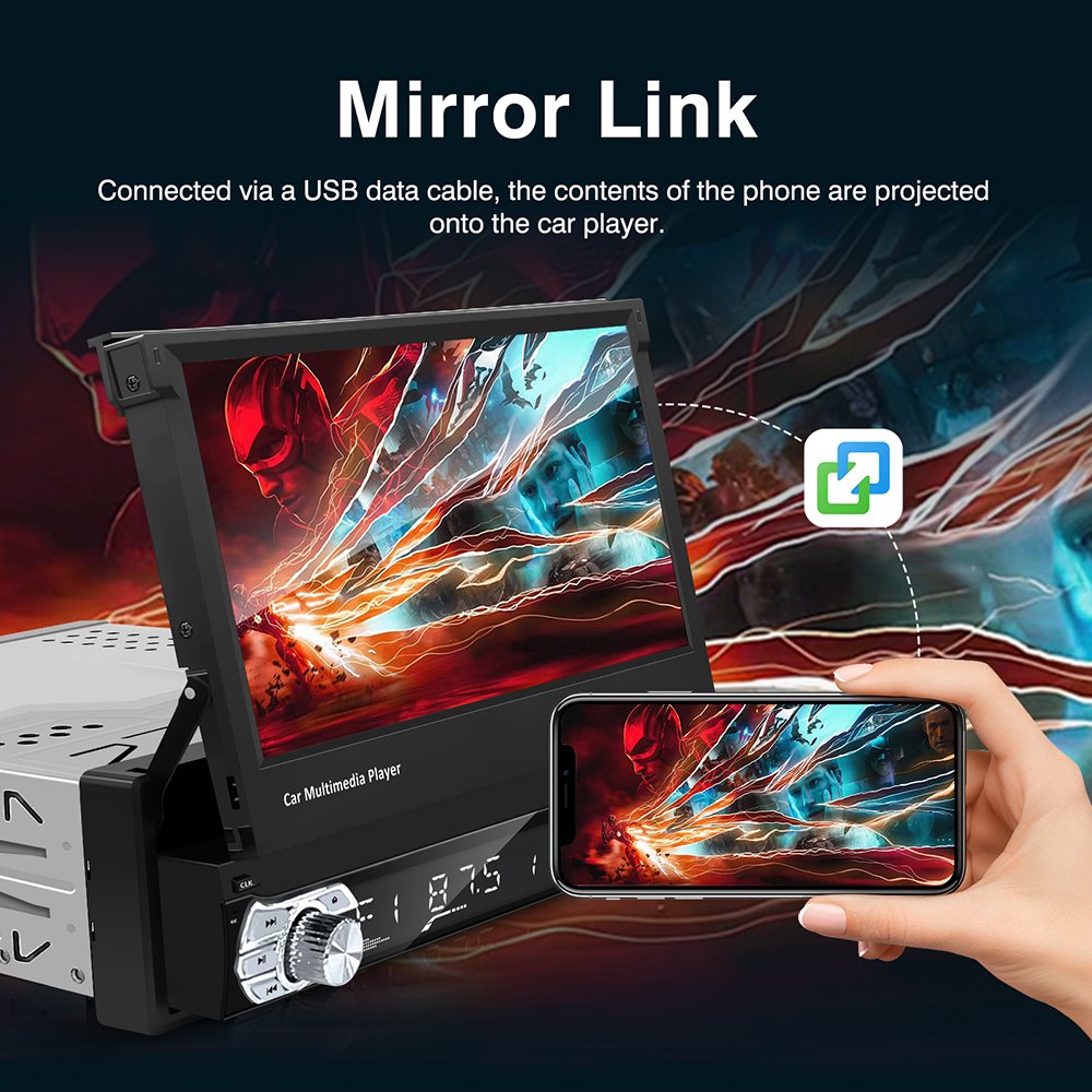 Factory in stock 1din car radio retractable 7inch touch screen carplay android auto stereo car dvd player