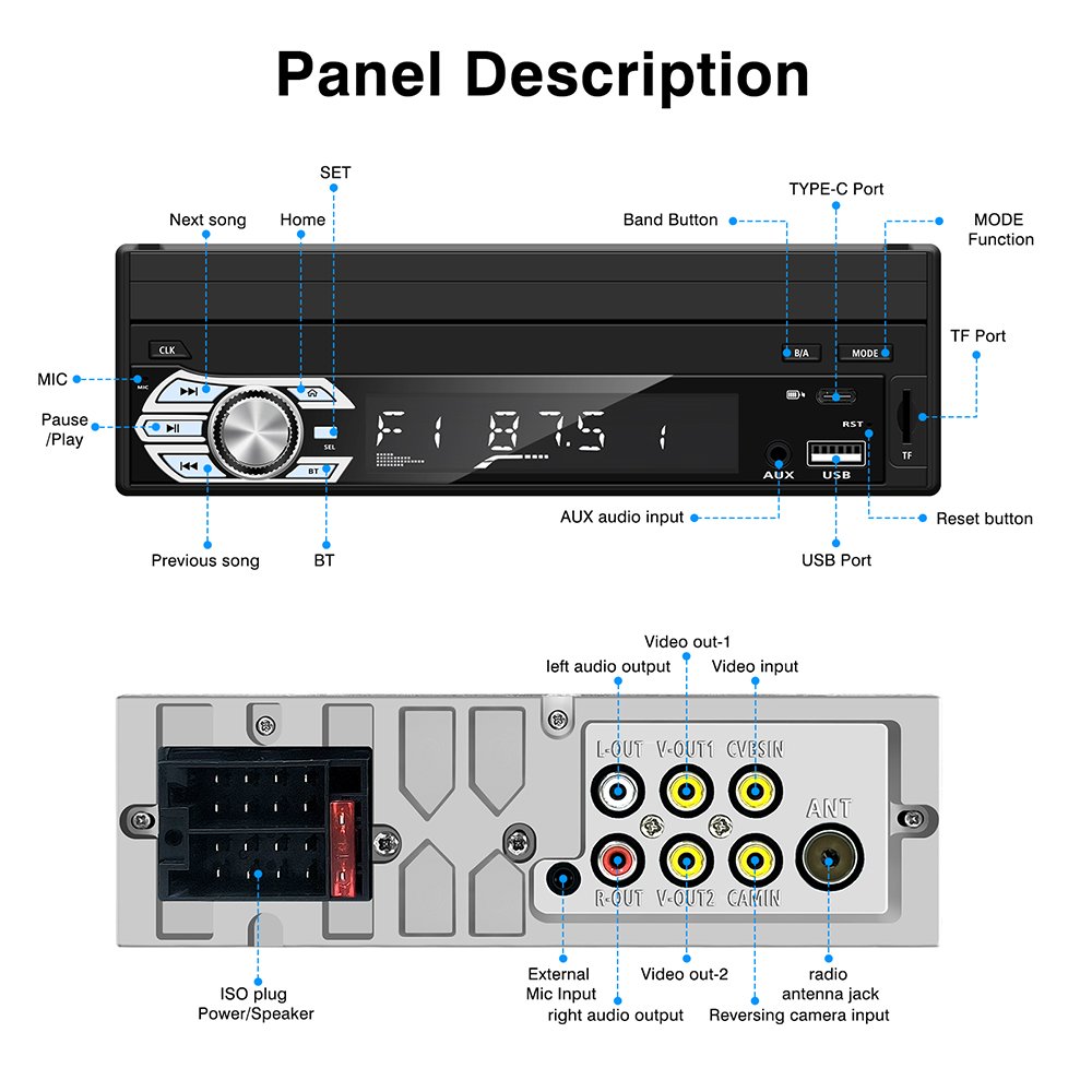 Factory in stock 1din car radio retractable 7inch touch screen carplay android auto stereo car dvd player