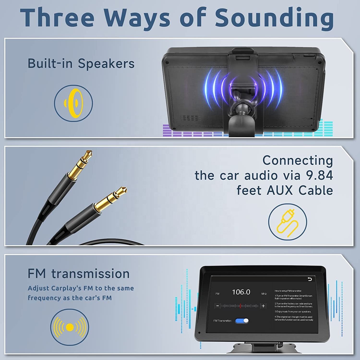 Podofo Portable Wireless Carplay Screen Airplay Android Auto Car Radio Stereo BT 7" Touchscreen Smart Monitor Auto Electronics