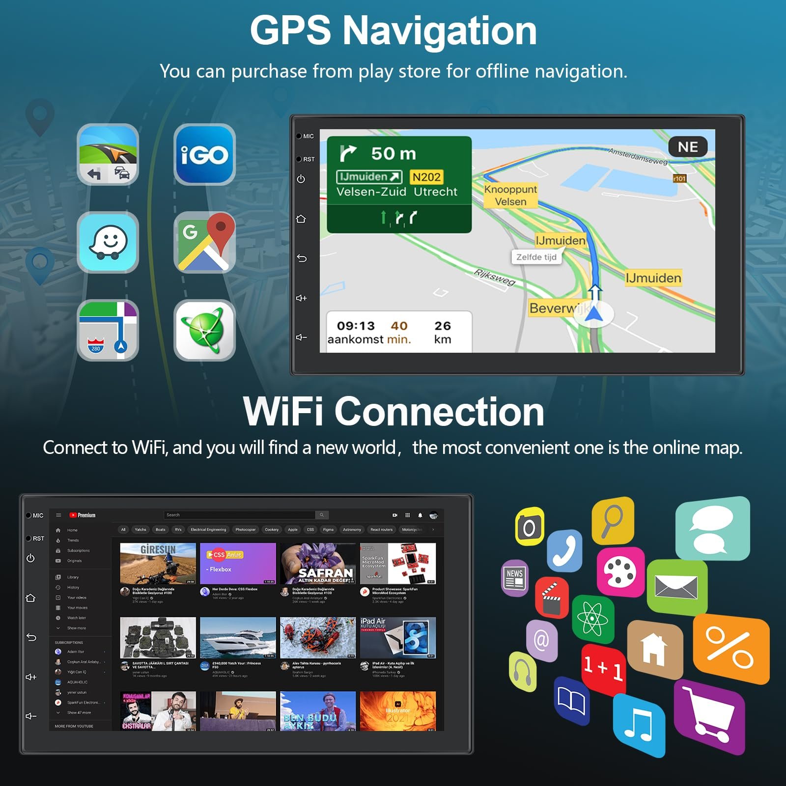 Universal 7 9 10 inch Android 13 Autoradios Touch Screen Stereo Carplay & Android Auto Car Radio Multimedia Player For All Car