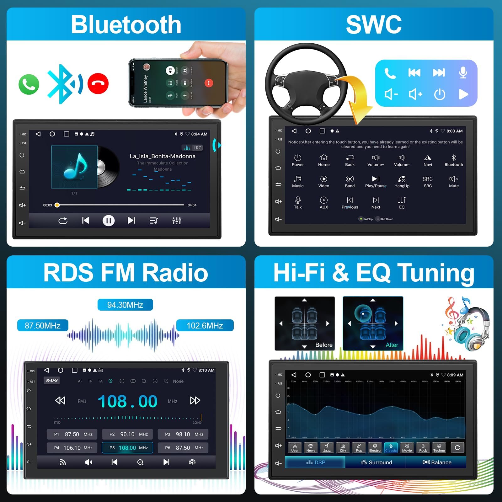 Universal 7 9 10 inch Android 13 Autoradios Touch Screen Stereo Carplay & Android Auto Car Radio Multimedia Player For All Car