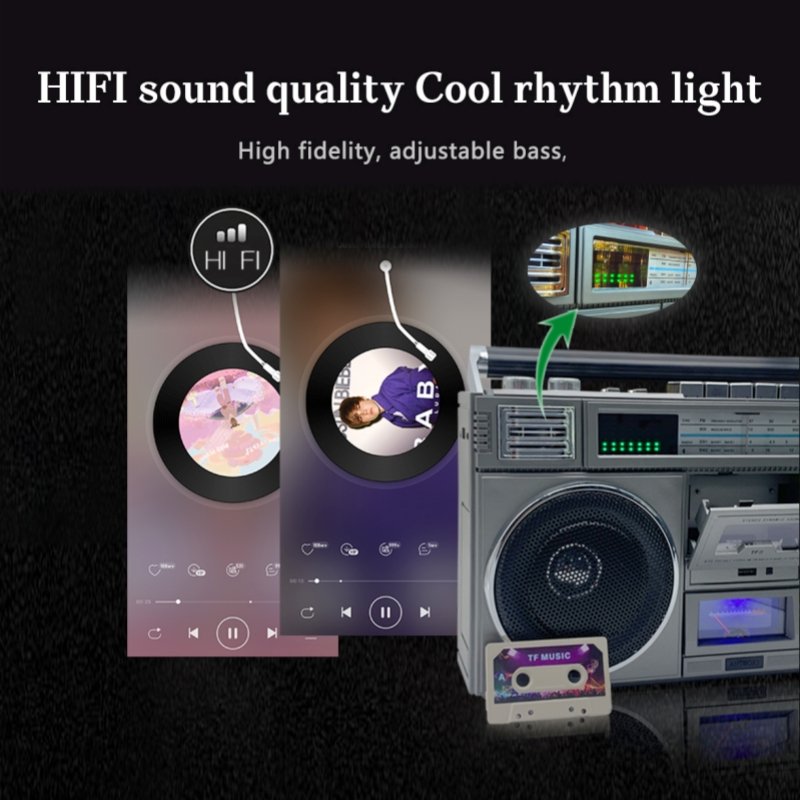 Portable Retro Bluetooth Boombox Charging Multifunctional Outdoor Stereo Mobile Phone Features Built-in Speaker Internet Radio