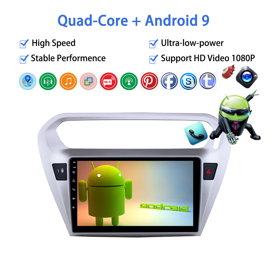 Android 9.0 1+16GB Car Radio For Peugeot 301 Citroen Elysee 2013-2018 with BT Mirrir Link Wifi Audio GPS Player