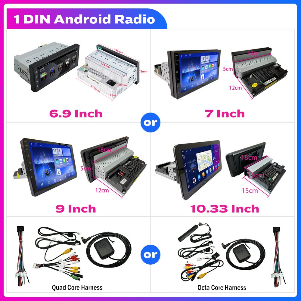 5/6.9/7/9/10/10.33 Inch 1 Din Car Radio Android Stretchable Touch Screen Auto Radio MP3 MP5 Multimedia Car DVD Player Stereo