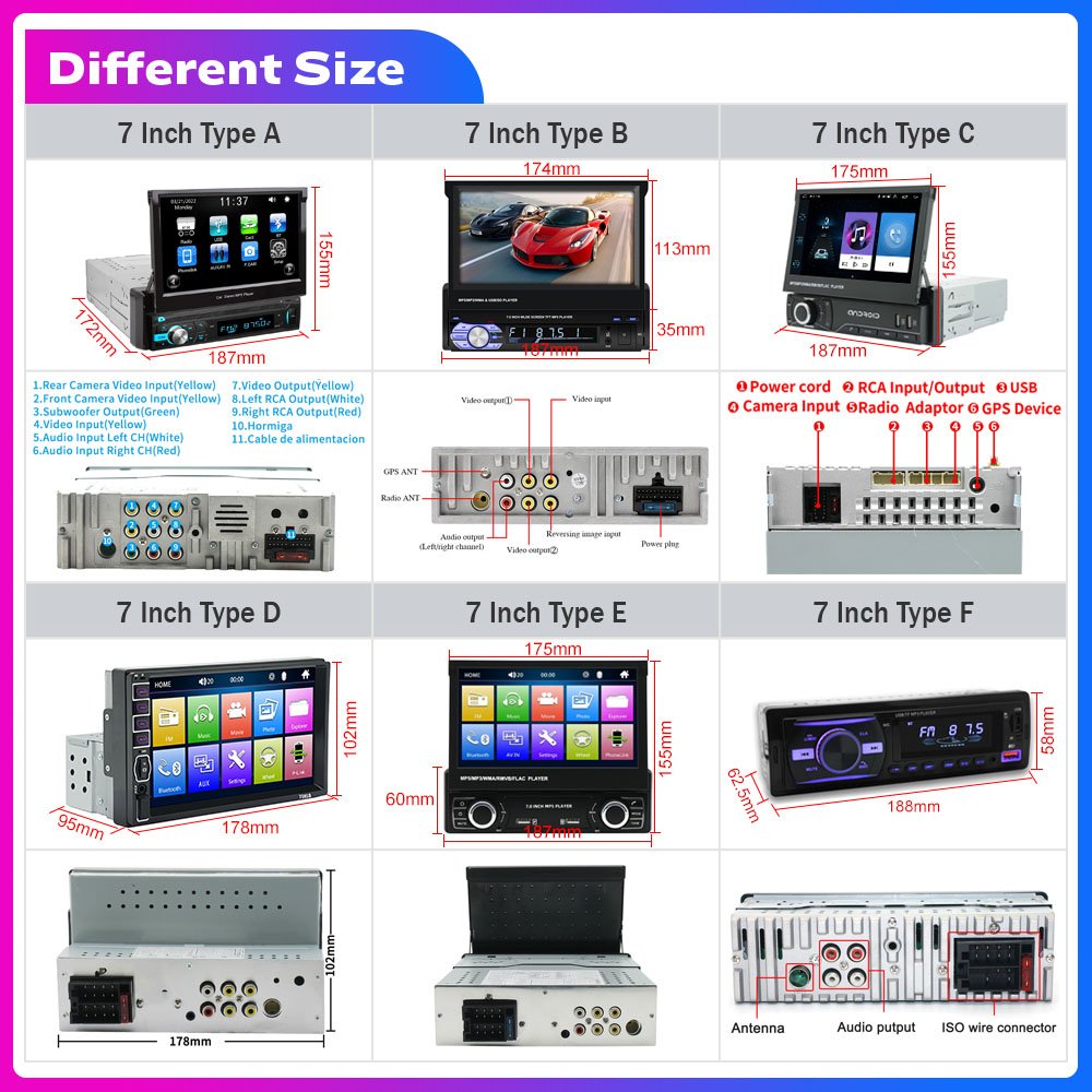 5/6.9/7/9/10/10.33 Inch 1 Din Car Radio Android Stretchable Touch Screen Auto Radio MP3 MP5 Multimedia Car DVD Player Stereo