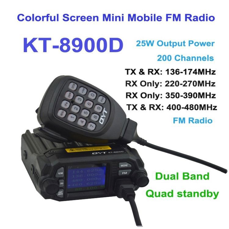 QYT Car Radio Dual Band 136-174/400-480MHz 25W Vehicle Mounted Mini Mobile Radio QYT KT 8900D