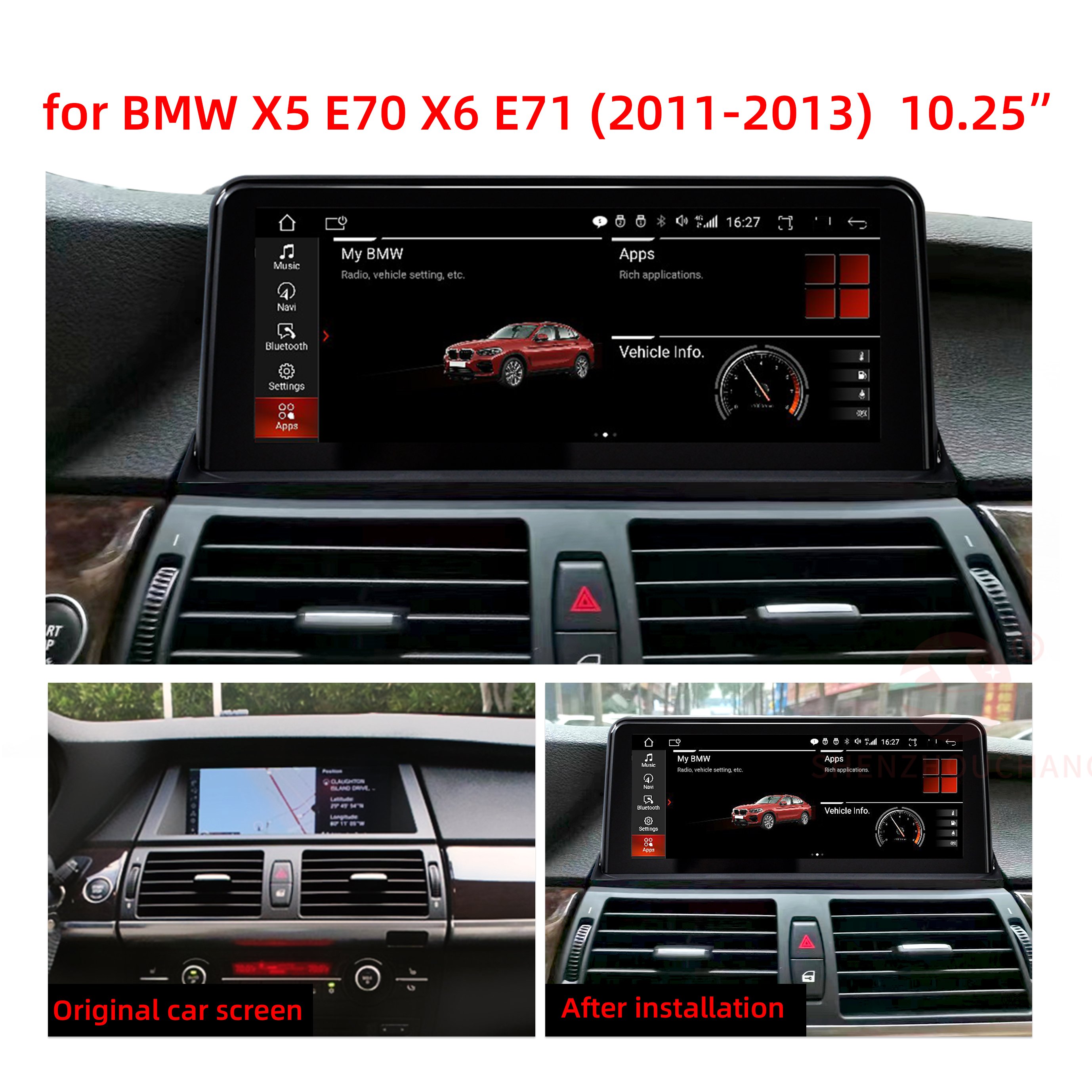 10.25" 8 Core Carplay Touch Screen Car Head Unit Multimedia Navigation Radio E70 Android 11.0 for BMW X5 E70 X6 E71 2008-2013