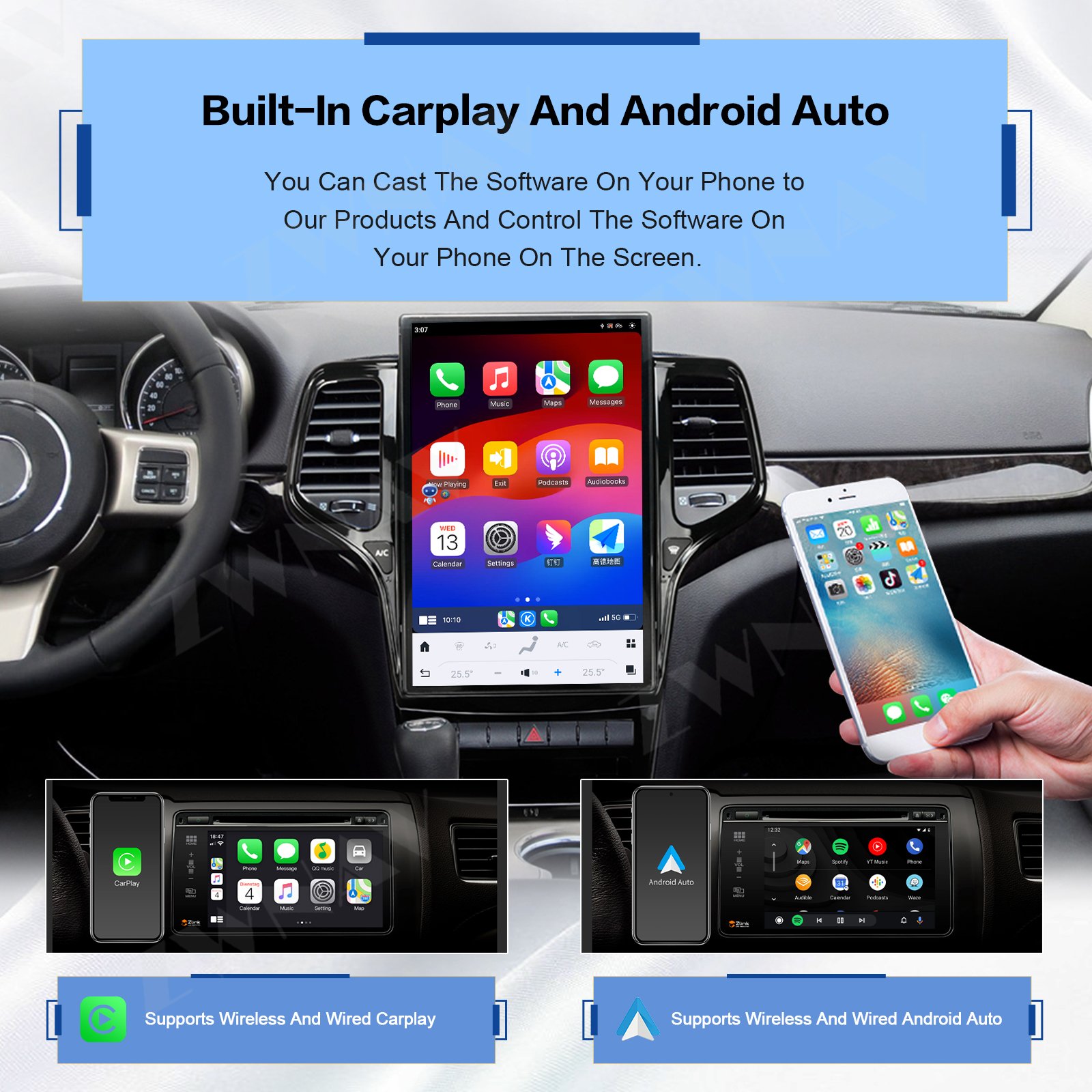 ZWNAV Android 13 GPS Navigation Wireless Carplay For Jeep Grand Cherokee 2011-2013 Car Radio Multimedia with Wireless charging