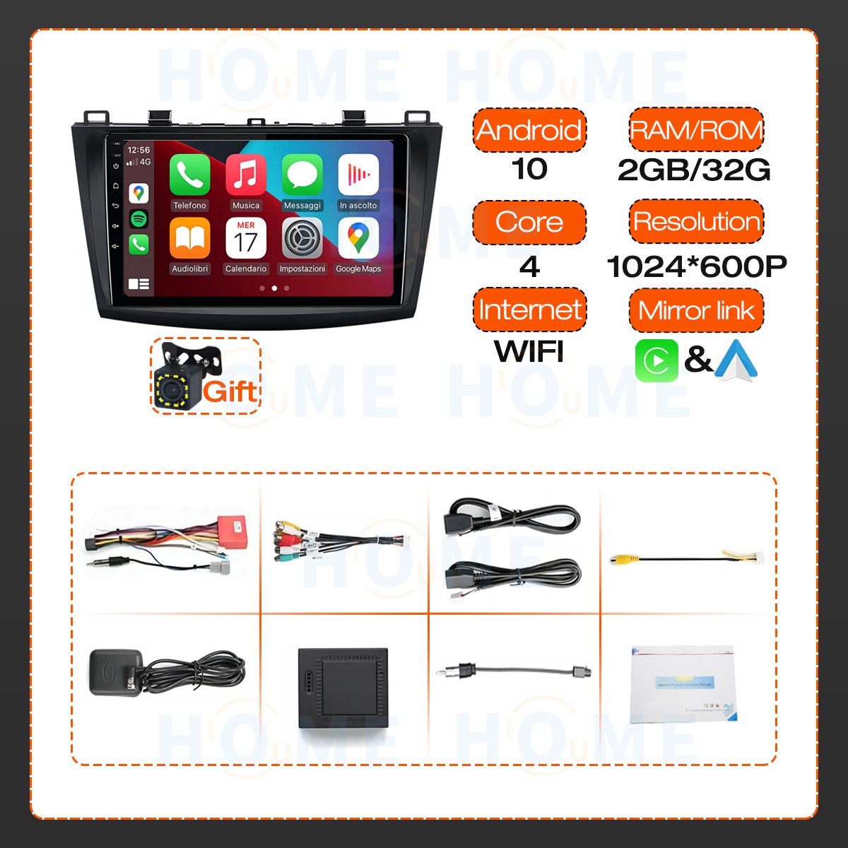 4 Core Android 10 Car Radio Multimedia Wired Carplay For Mazda 3 2009-2013 android Auto 2G+32G 2 Din GPS WIFI Blue-tooth Screen