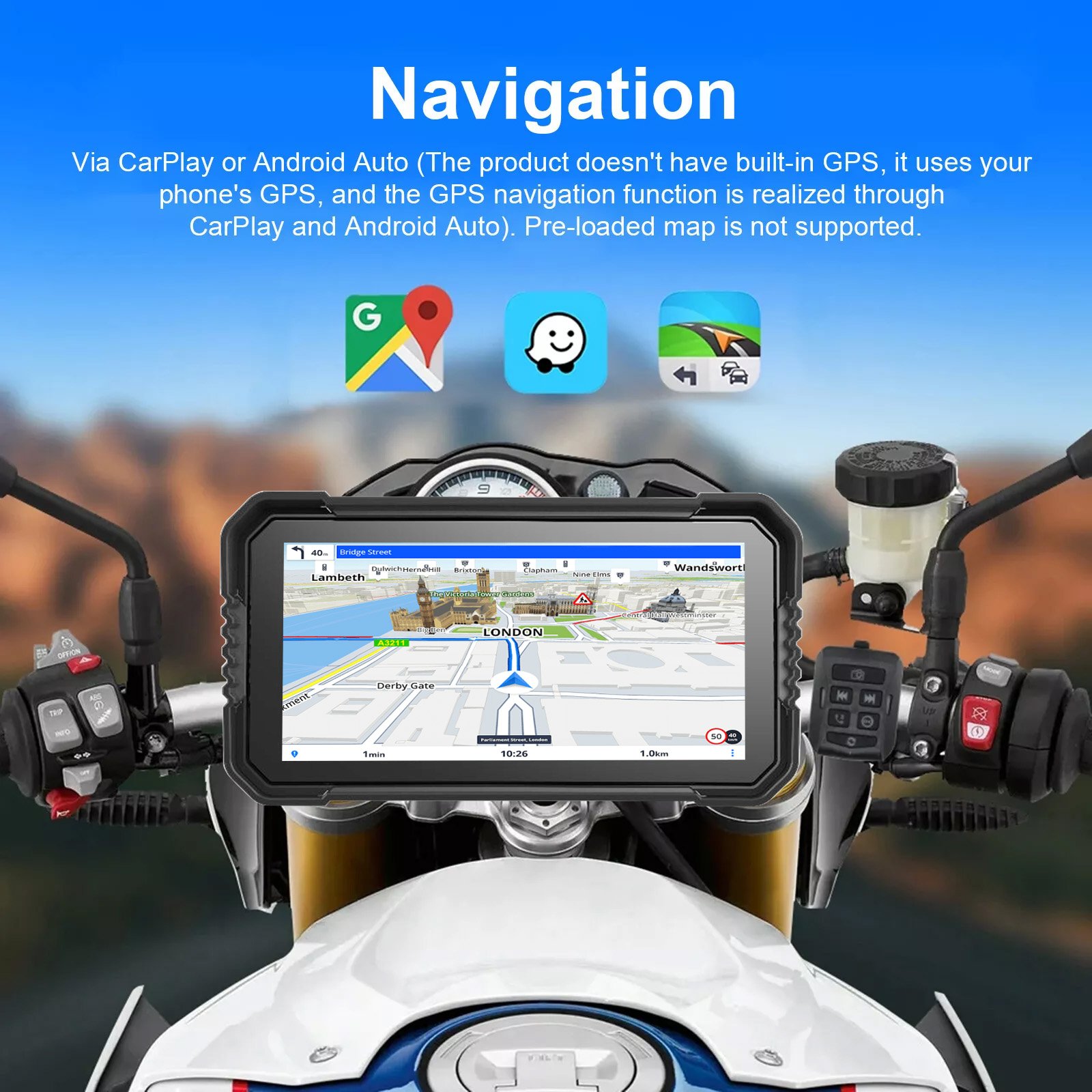Reako 6.25 Inch Car Stereo Motorcycle GPS Wireless Portable Carplay Android Auto Waterproof Car Radio