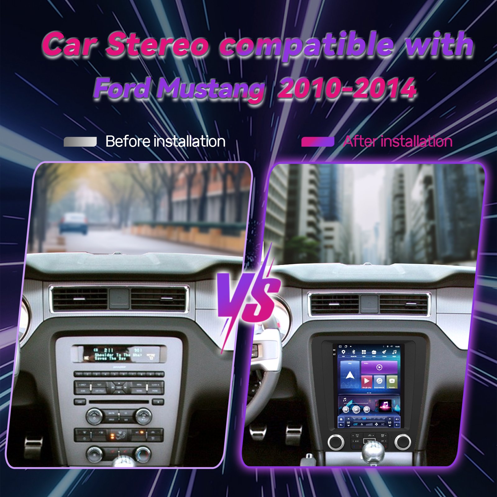 Simple soft 9.7" Vertical screen head unit Car Multimedia Player Android 8 core 64GB car stereo radio for Ford Mustang 2010-2014