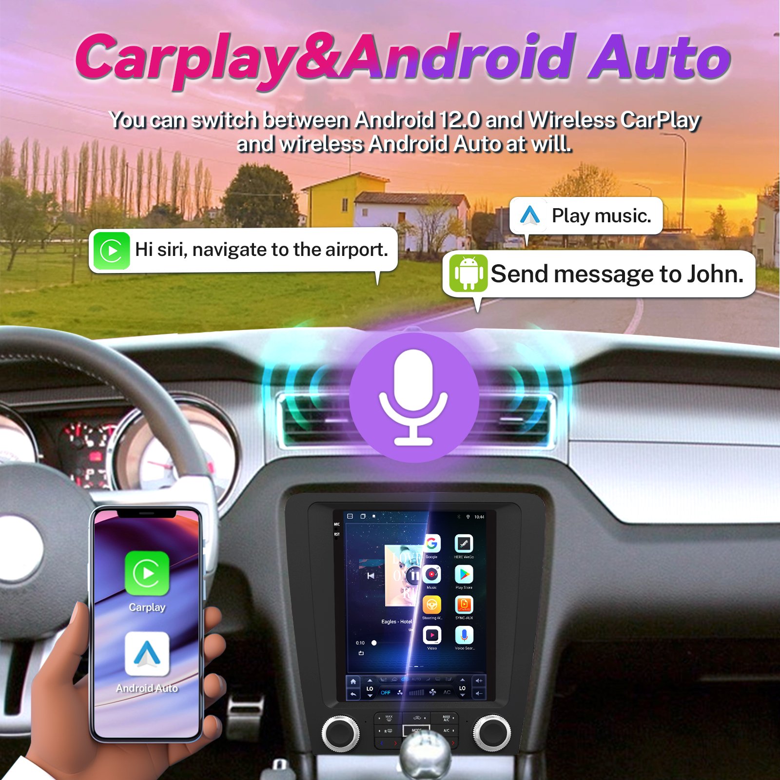 Simple soft 9.7" Vertical screen head unit Car Multimedia Player Android 8 core 64GB car stereo radio for Ford Mustang 2010-2014